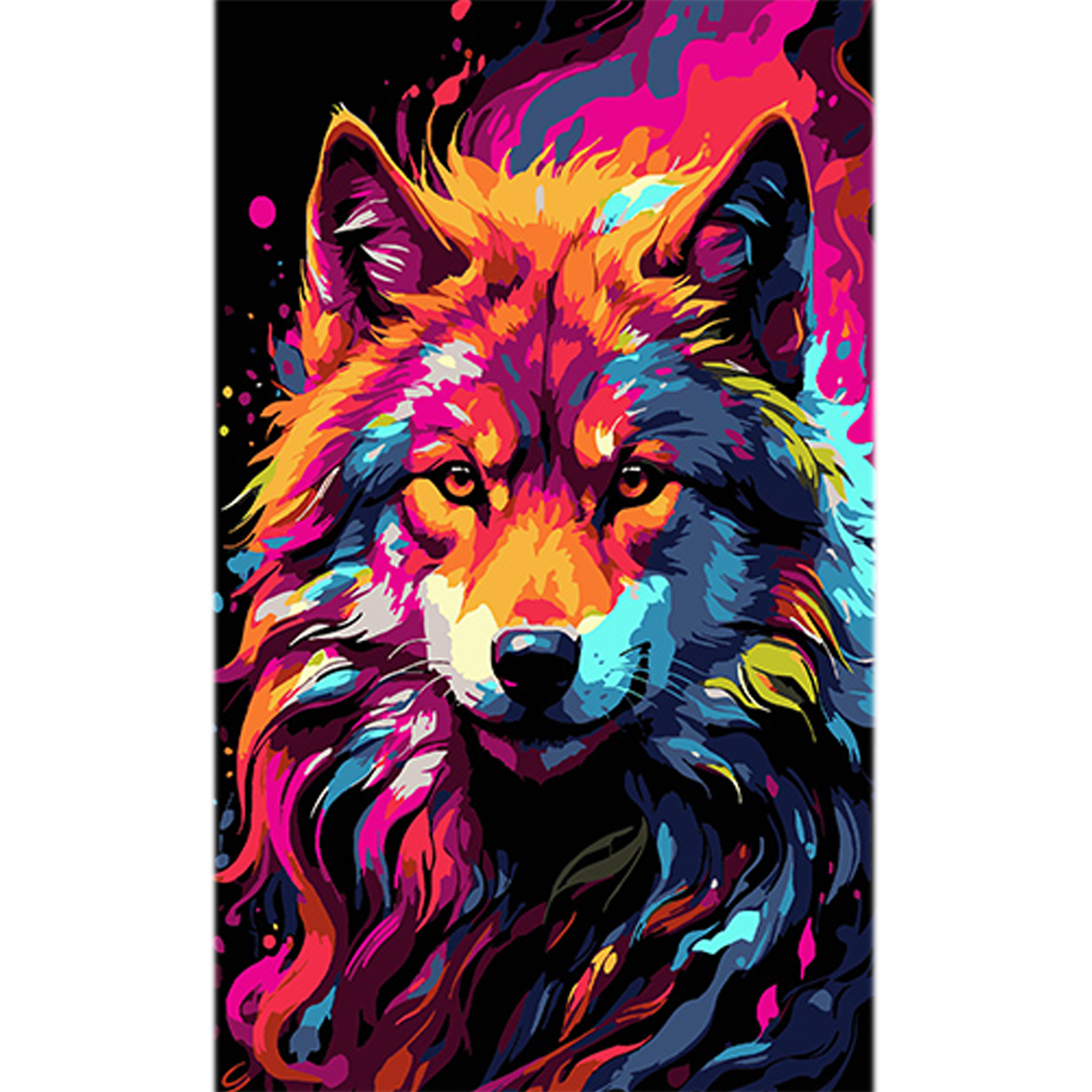 Картина за номерами ПРЕМІУМ Абстракція вовчого вогню на чорному фоні