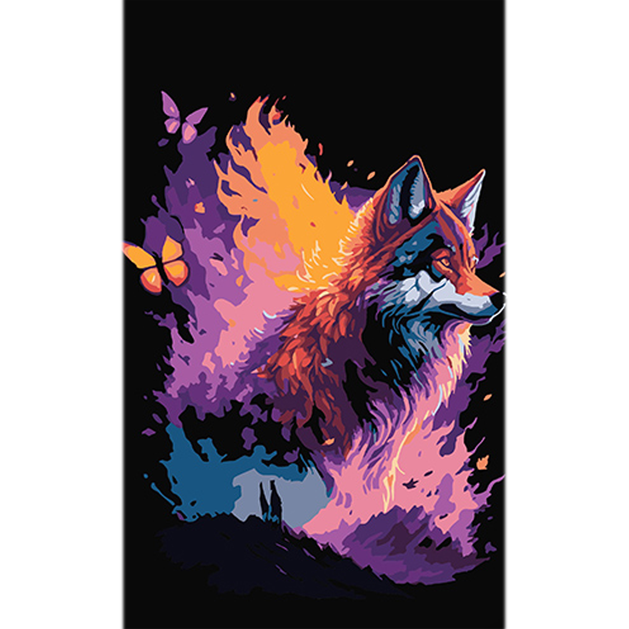 Картина за номерами ПРЕМІУМ Лиса у сні метеликів на чорному фоні