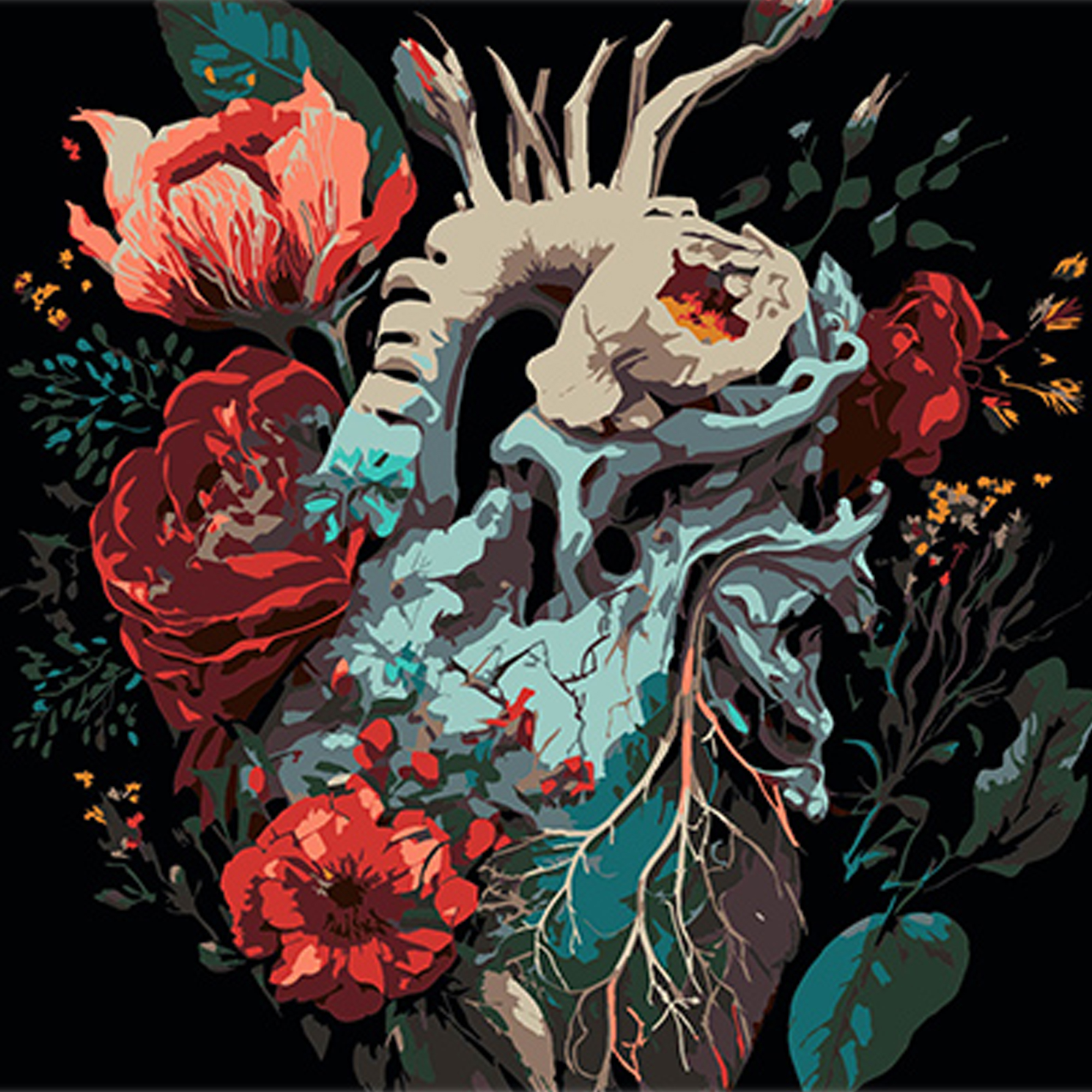 Картина за номерами ПРЕМІУМ Квіткова експресія серця на чорному фоні