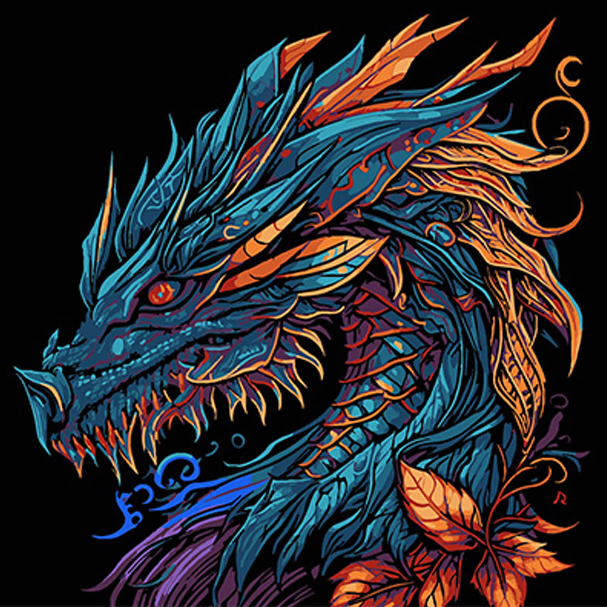 Картина за номерами ПРЕМІУМ Могутній дракон на чорному фоні