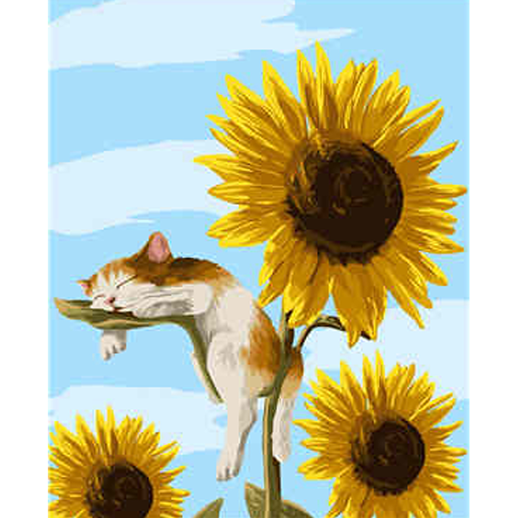 Kitten on a sunflower with varnish and level
