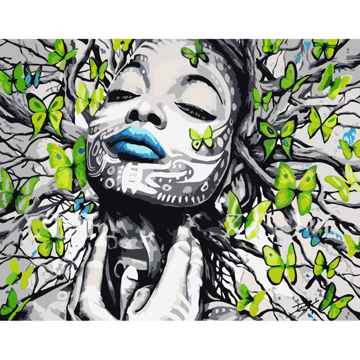 Butterflies near the face with varnish and level