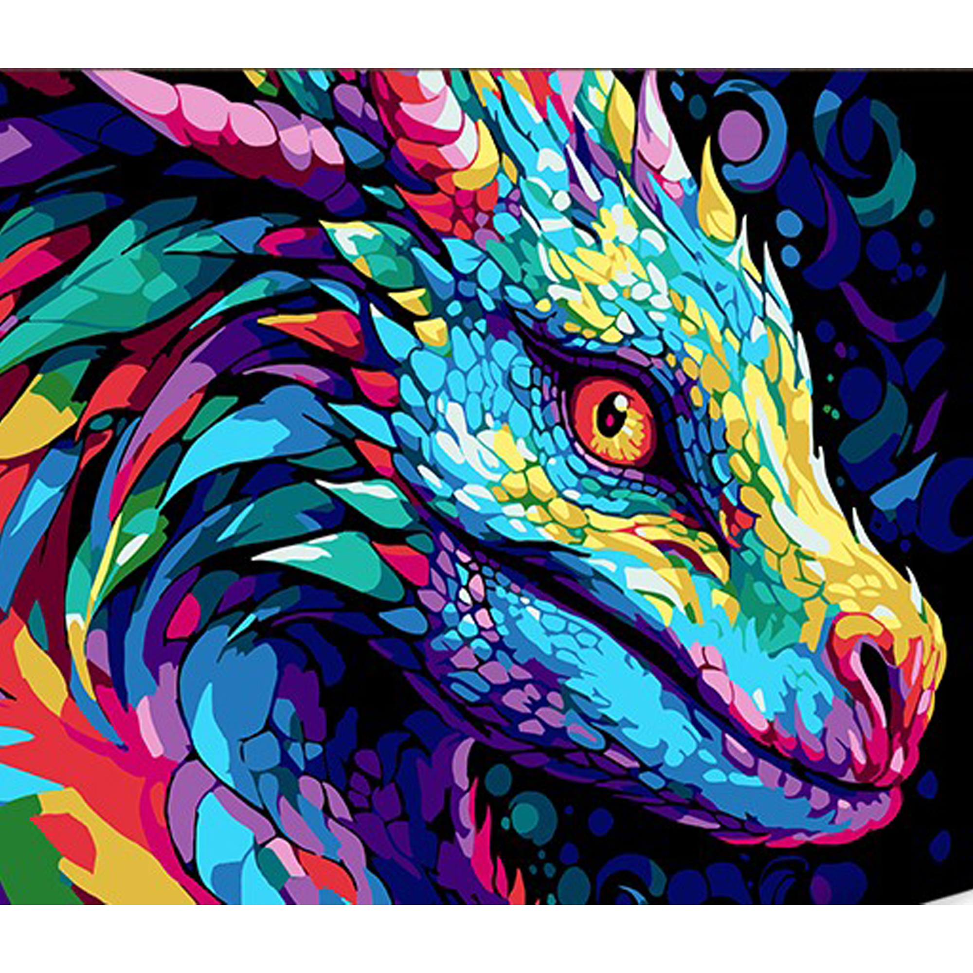 Картина за номерами ПРЕМІУМ Яскравий образ дракона на чорному фоні