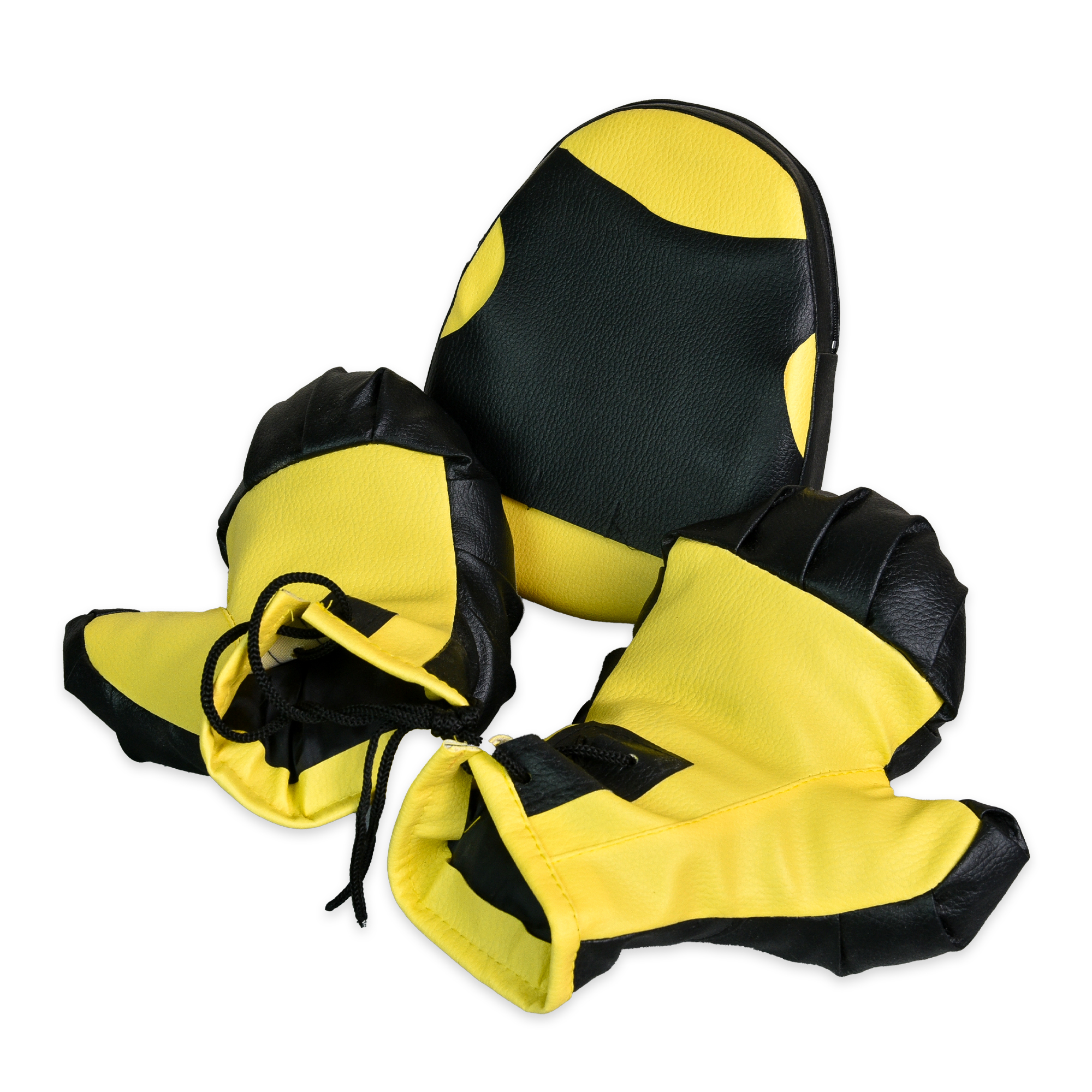 Боксерський набір жовто-чорні рукавички та лапа (2084)