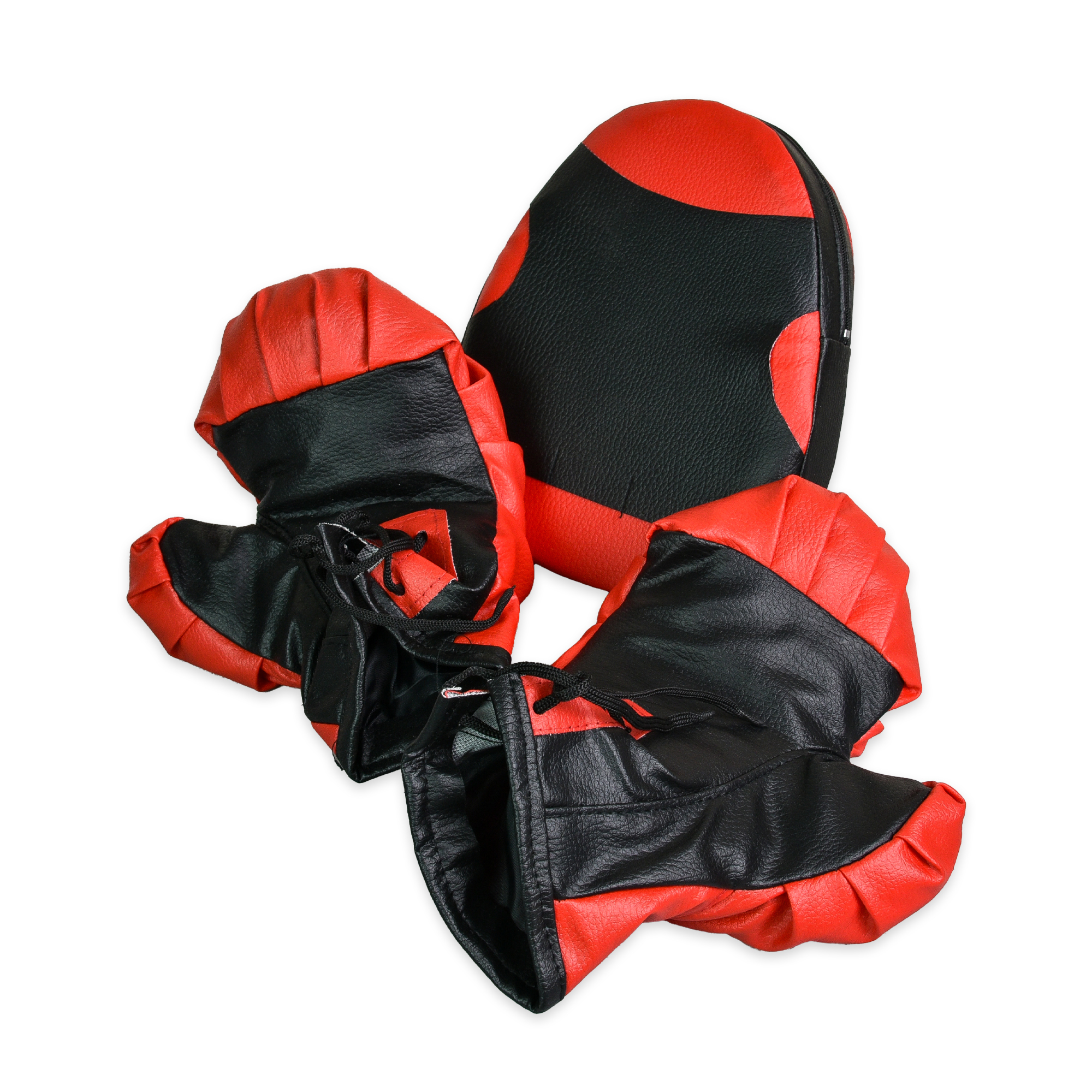 Боксерський набір червоно-чорні рукавички та лапа (2085)