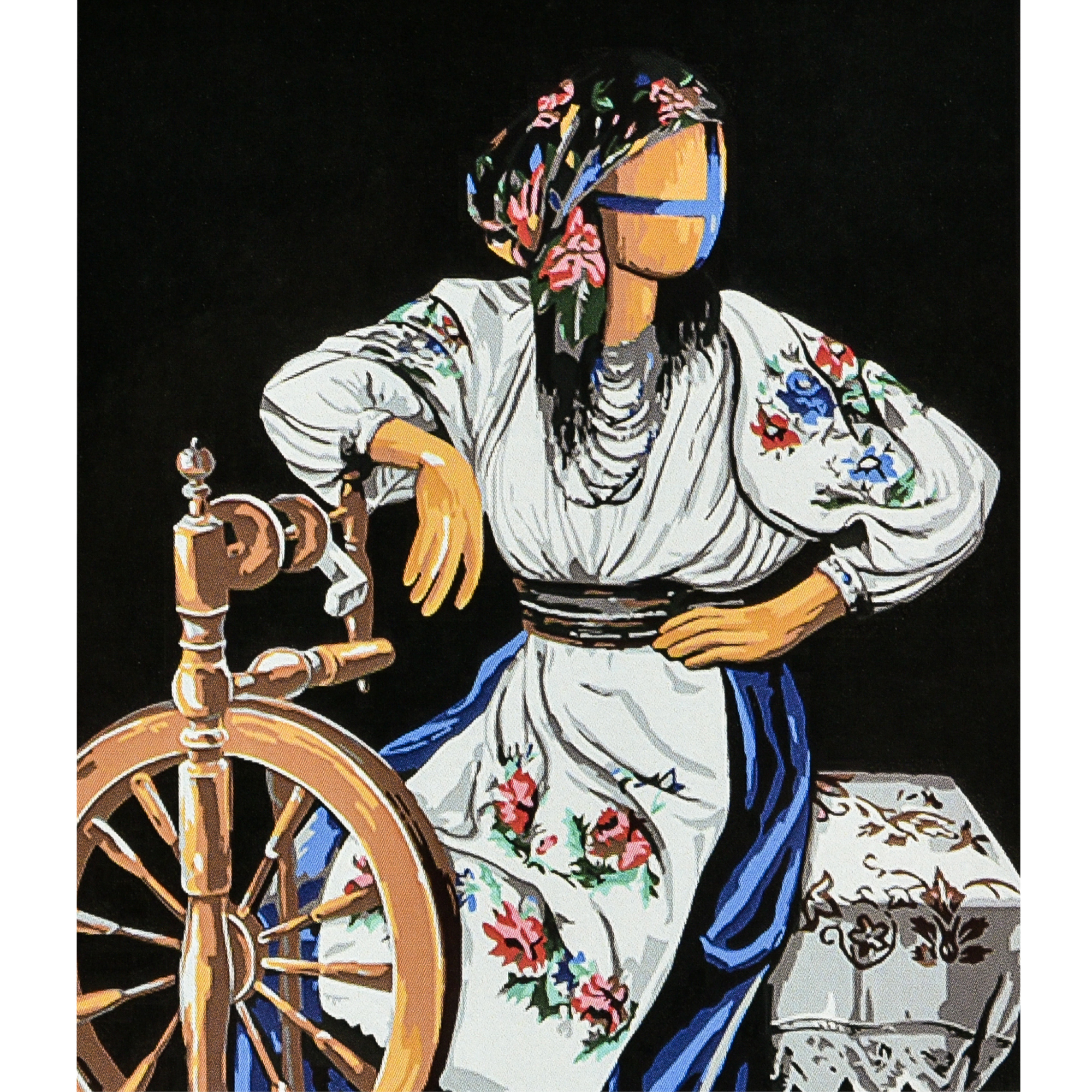 Картина за номерами ПРЕМІУМ Пряля на чорному фоні з лаком