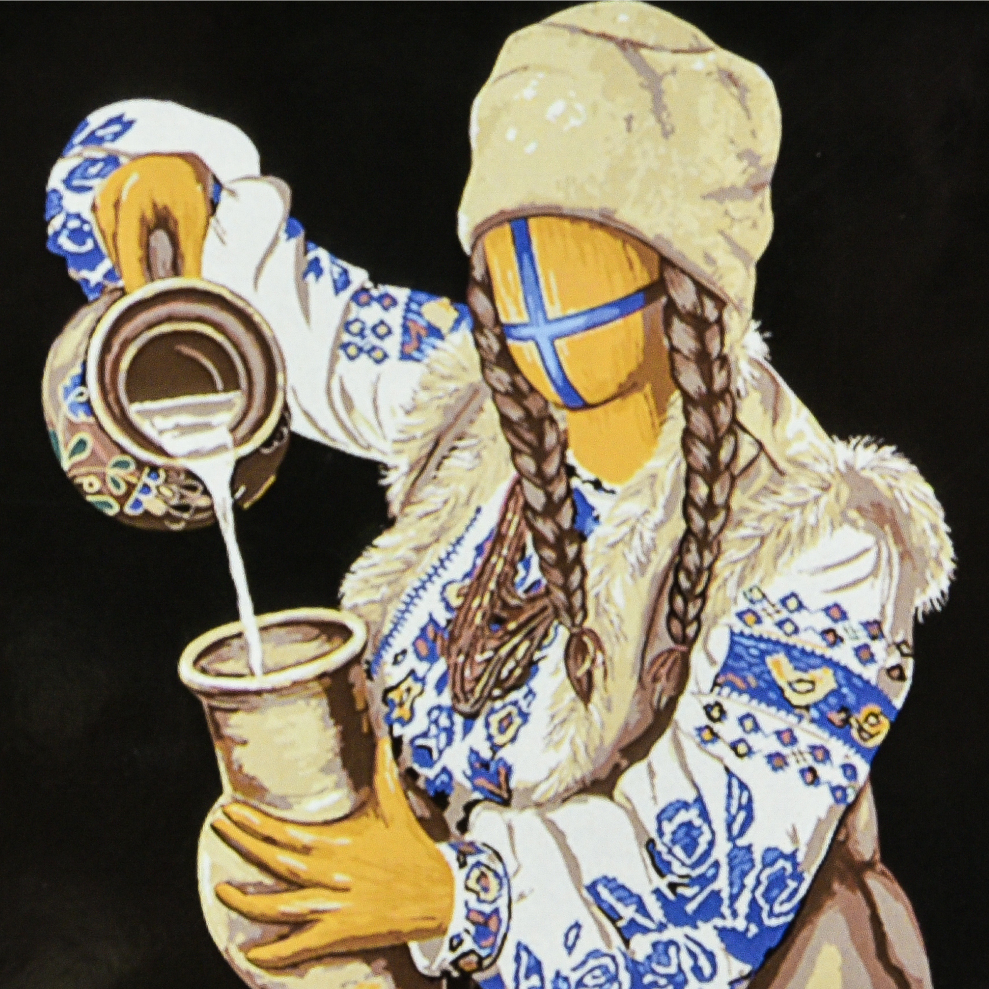 Картина за номерами ПРЕМІУМ Молочарка на чорному фоні з лаком