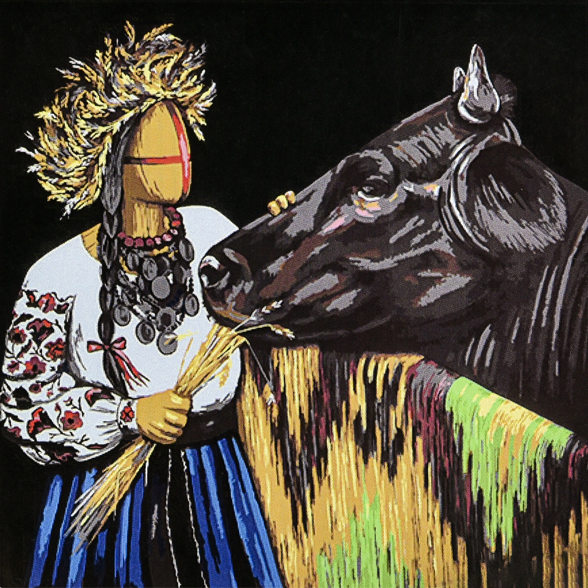 Картина за номерами ПРЕМІУМ Годувальниця на чорному фоні з лаком