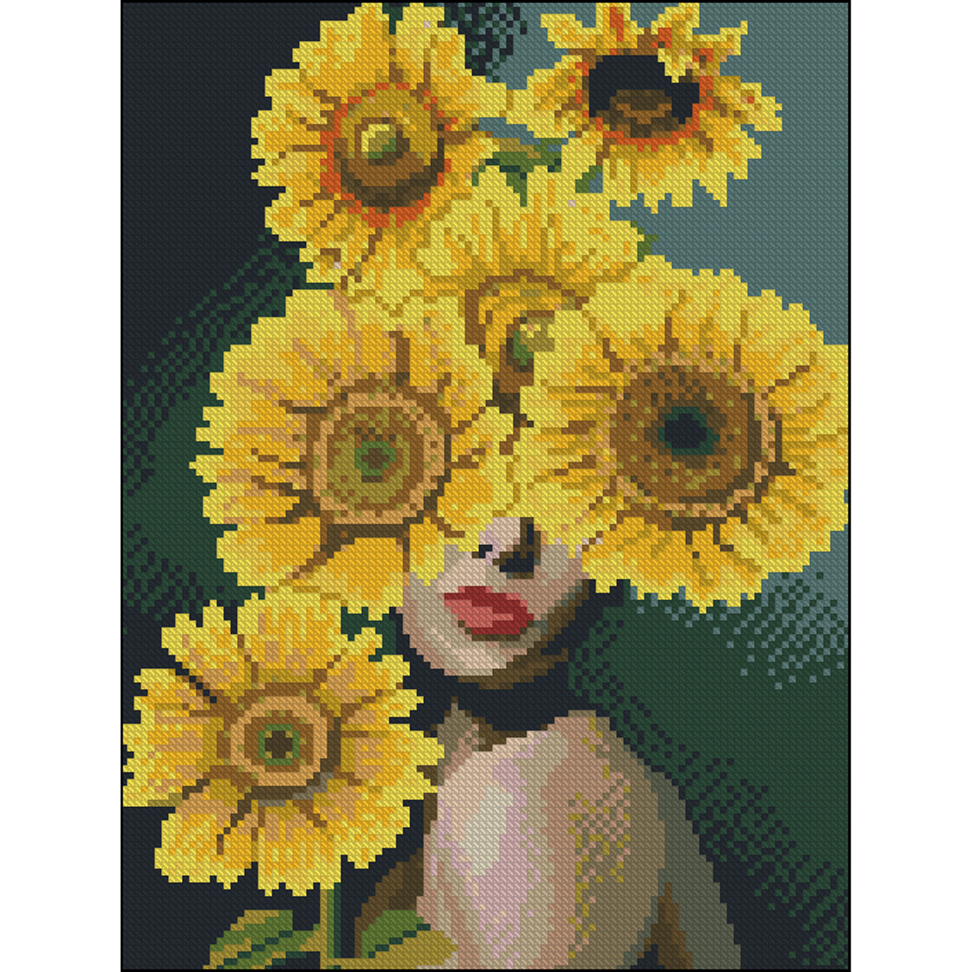 Алмазна мозаїка ПРЕМІУМ Леді із соняшниками без підрамника