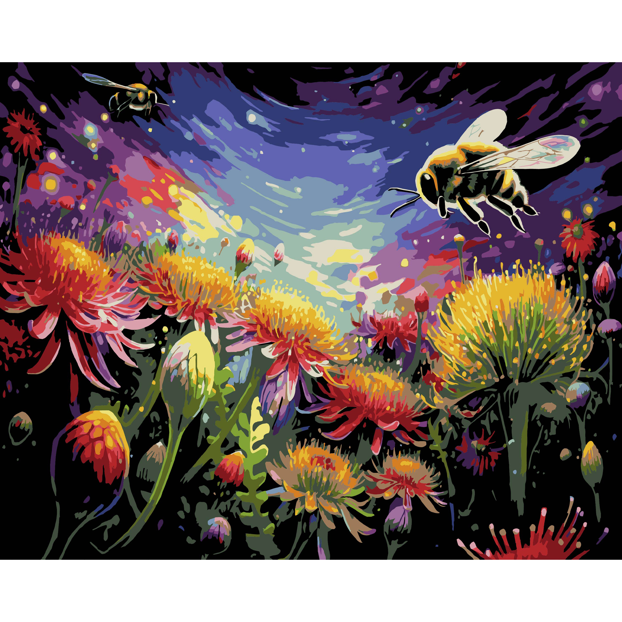 Картина за номерами ПРЕМІУМ Над квітами на чорному фоні