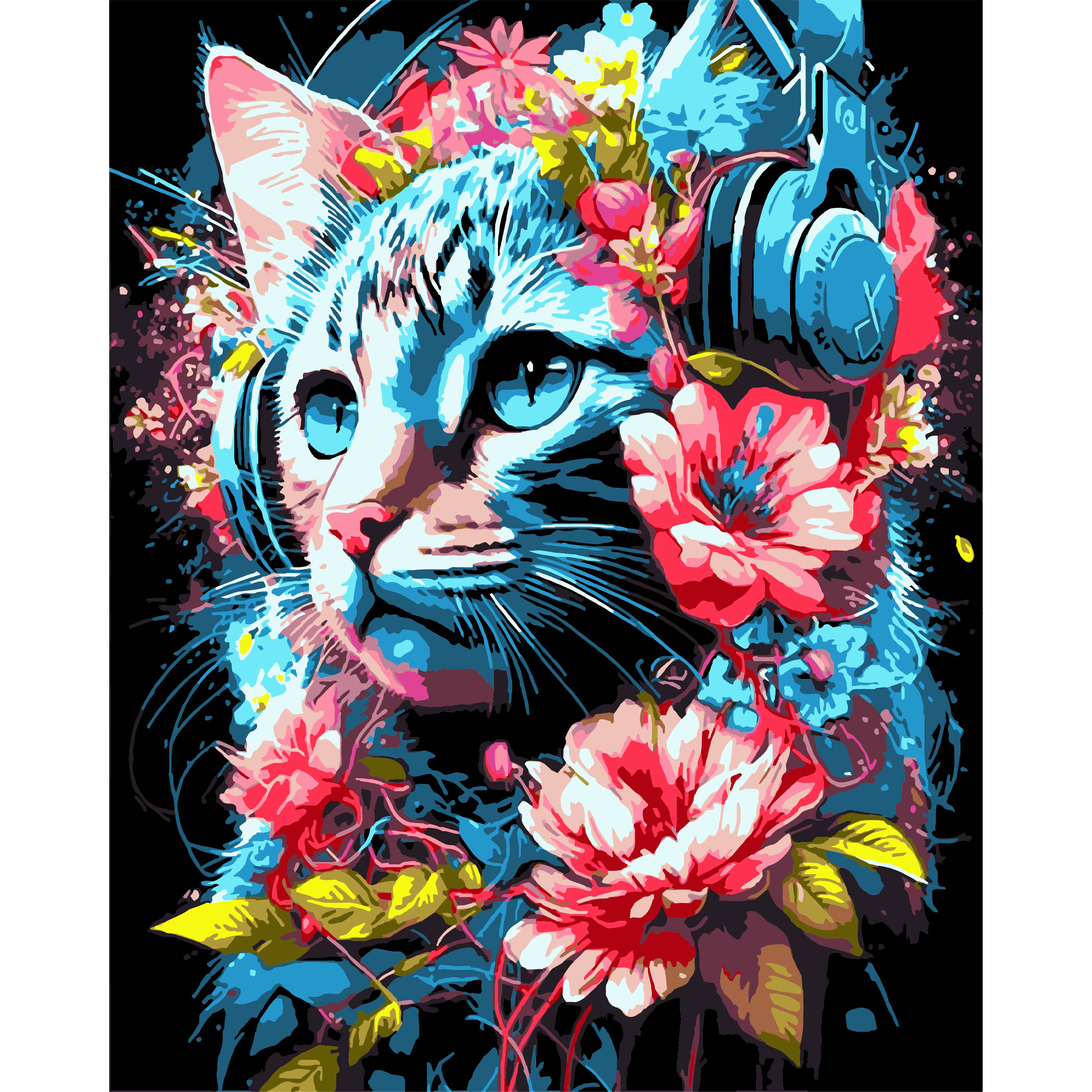 Картина за номерами ПРЕМІУМ Квітковий біт на чорному фоні