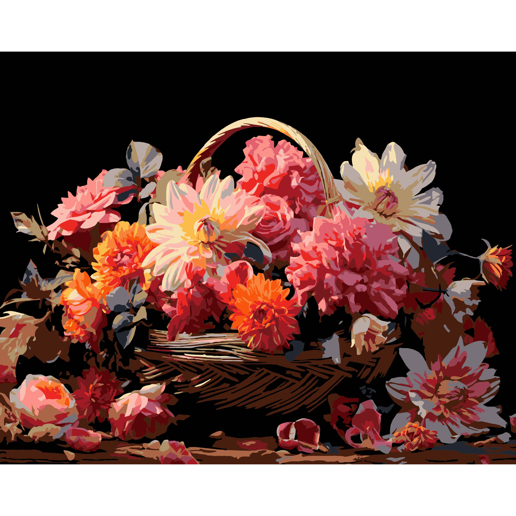 Картина за номерами ПРЕМІУМ Квітковий спокій на чорному фоні