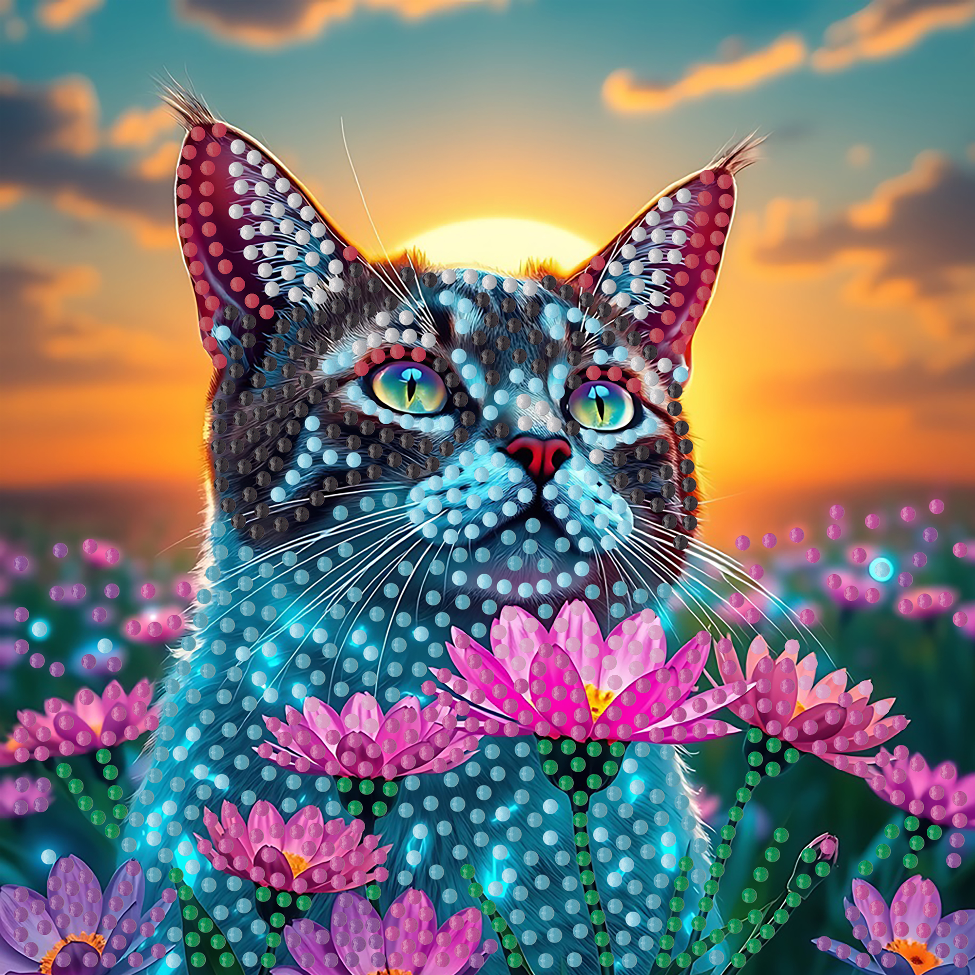 Алмазна мозаїка ПРЕМІУМ Кіт у полі на паперовій основі