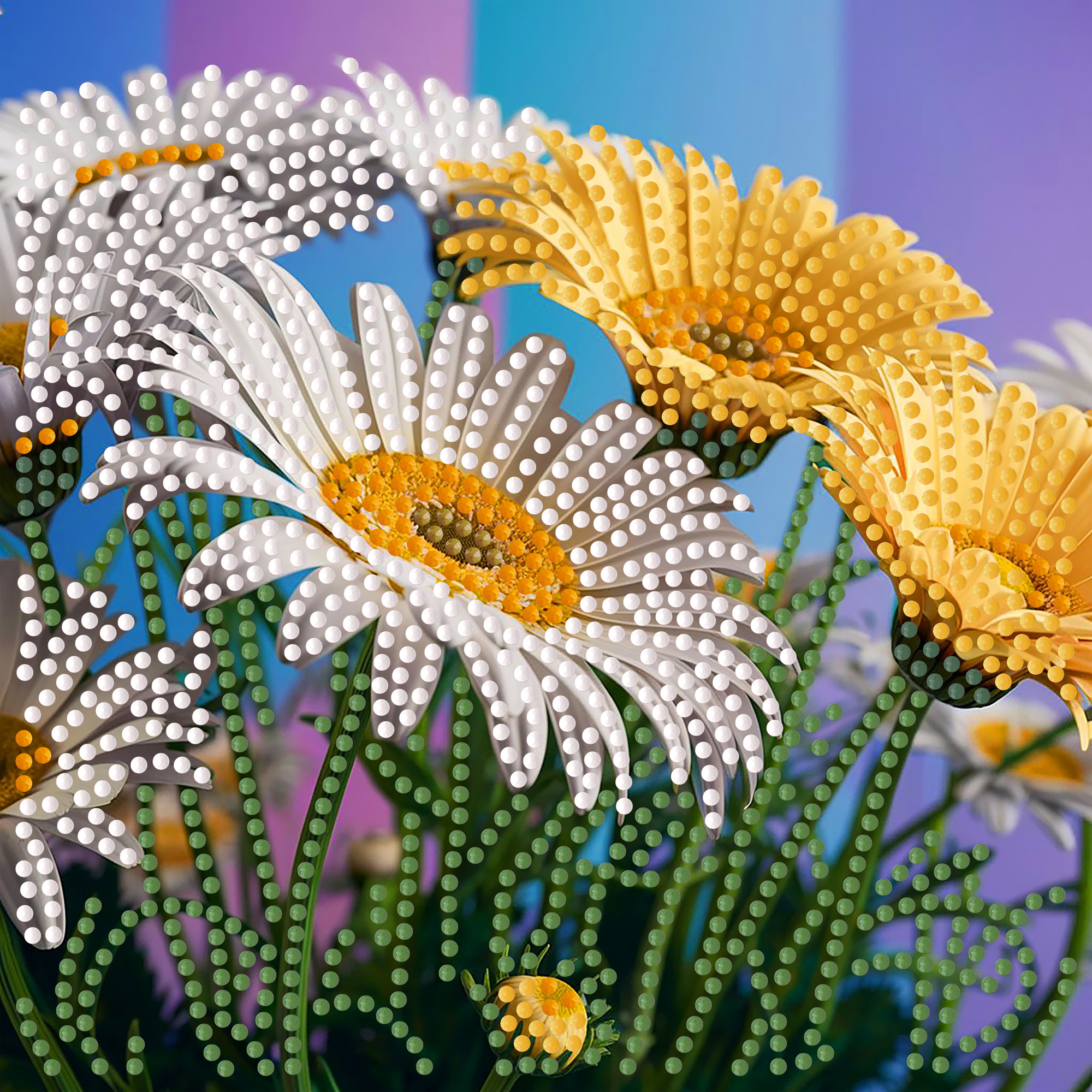 Алмазна мозаїка ПРЕМІУМ Жовто-білий букет на паперовій основі