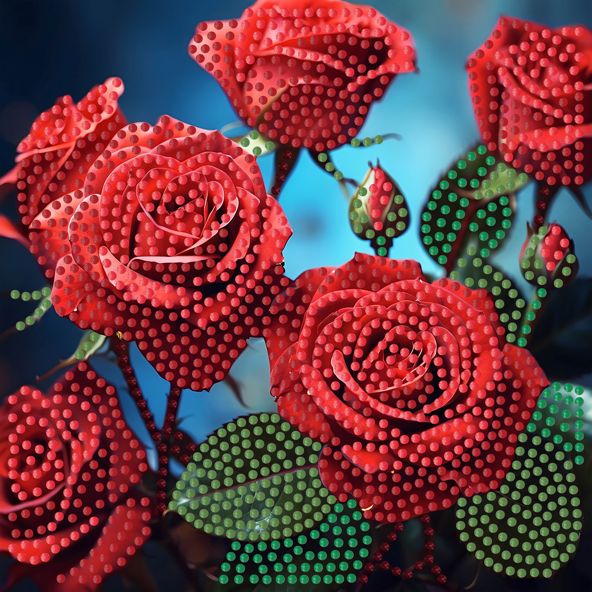 Алмазна мозаїка ПРЕМІУМ Червоні троянди на паперовій основі