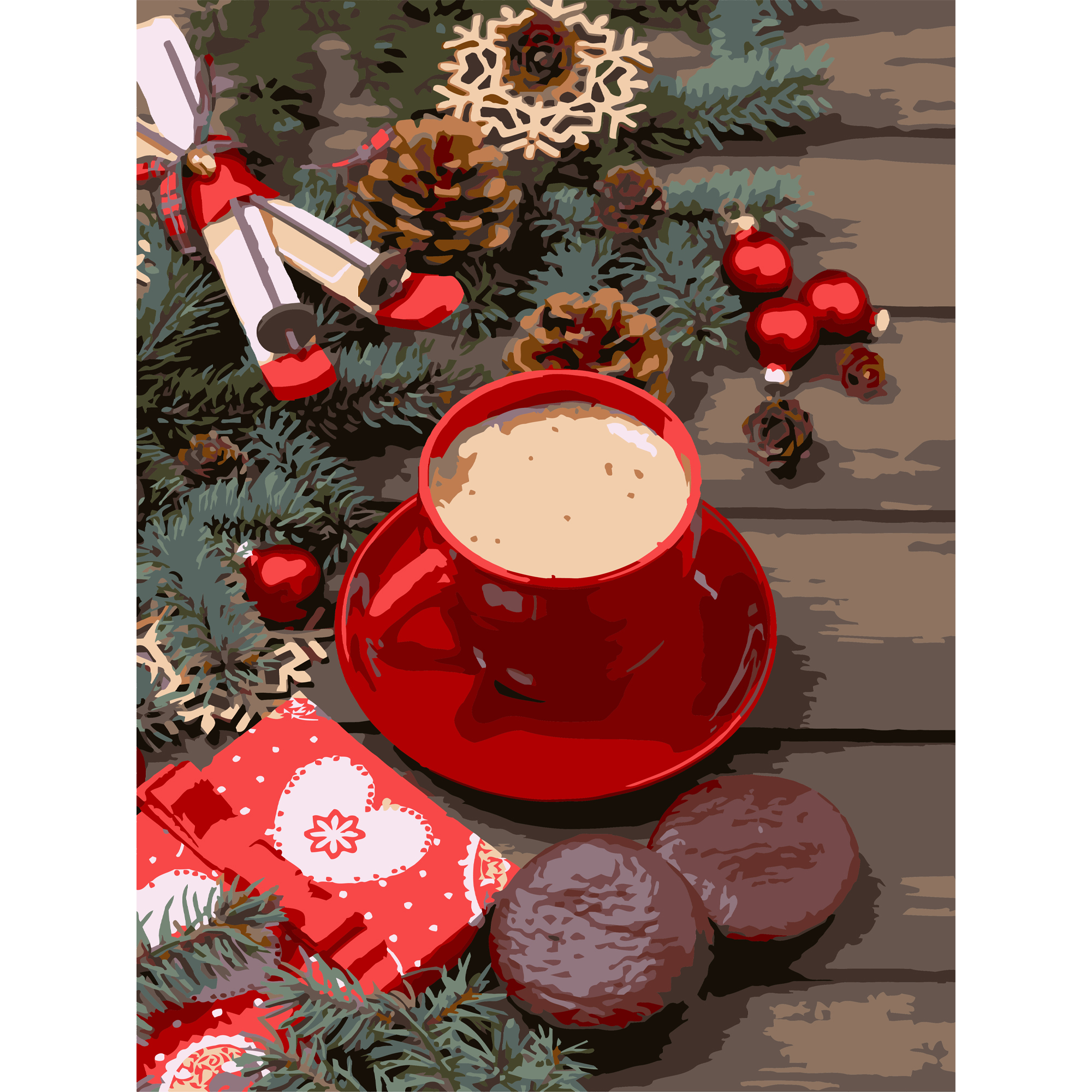 Картина за номерами ПРЕМІУМ Зимова кава з лаком та з рівнем