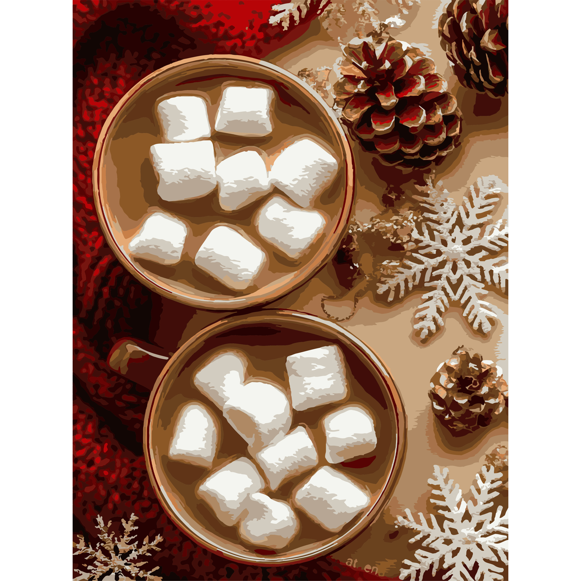 Картина за номерами ПРЕМІУМ Какао з маршмелоу з лаком та з рівнем