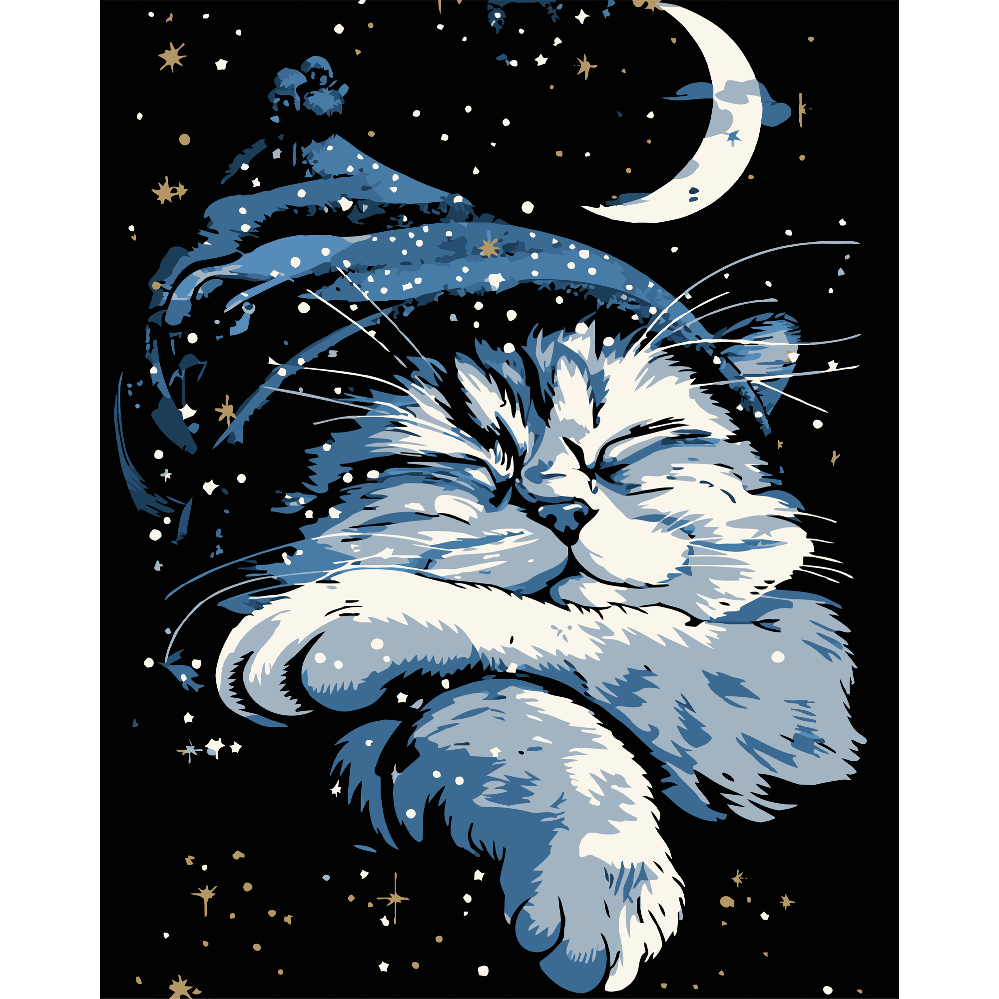 Картина за номерами ПРЕМІУМ Кіт уві сні на чорному фоні