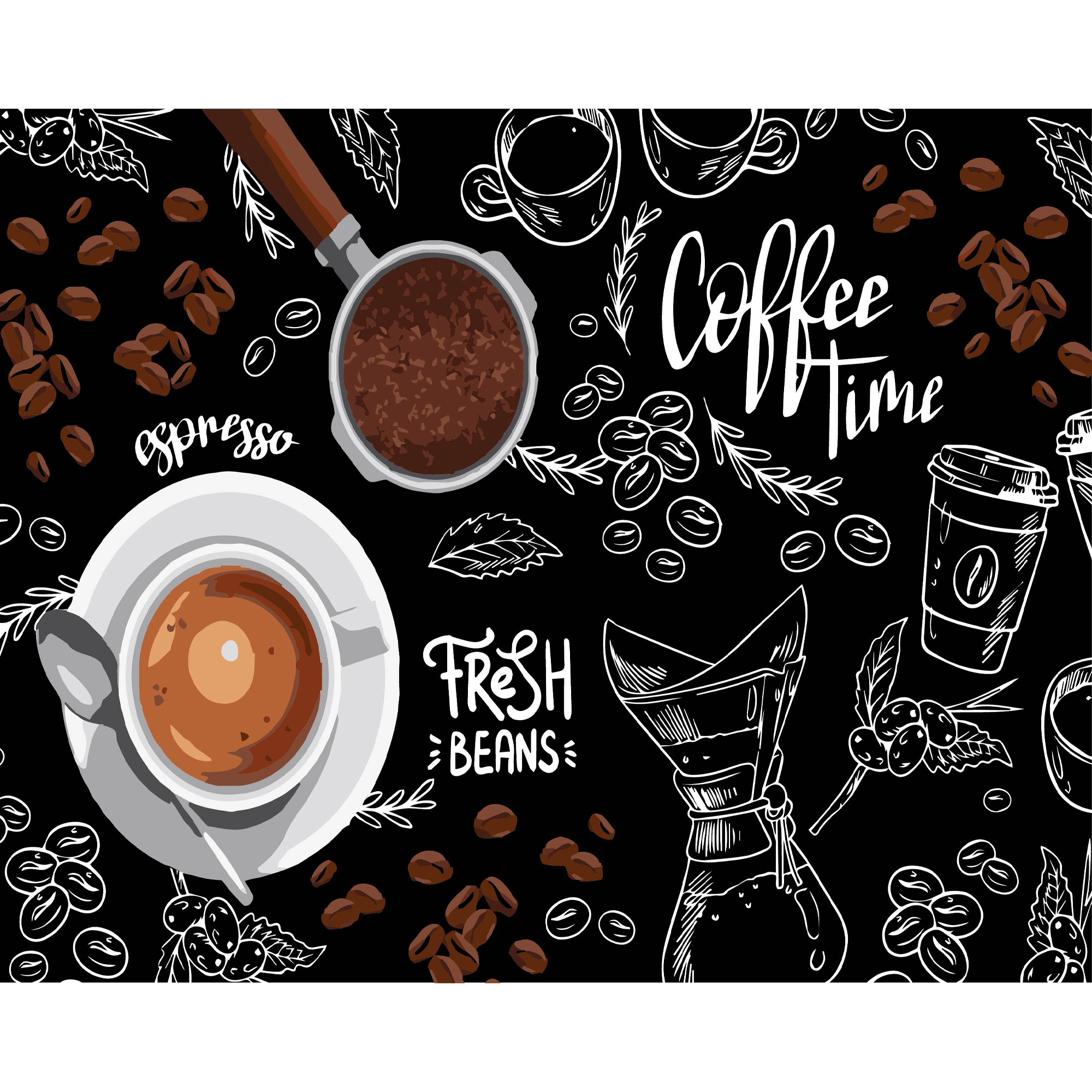 Картина за номерами ПРЕМІУМ Час кави на чорному фоні