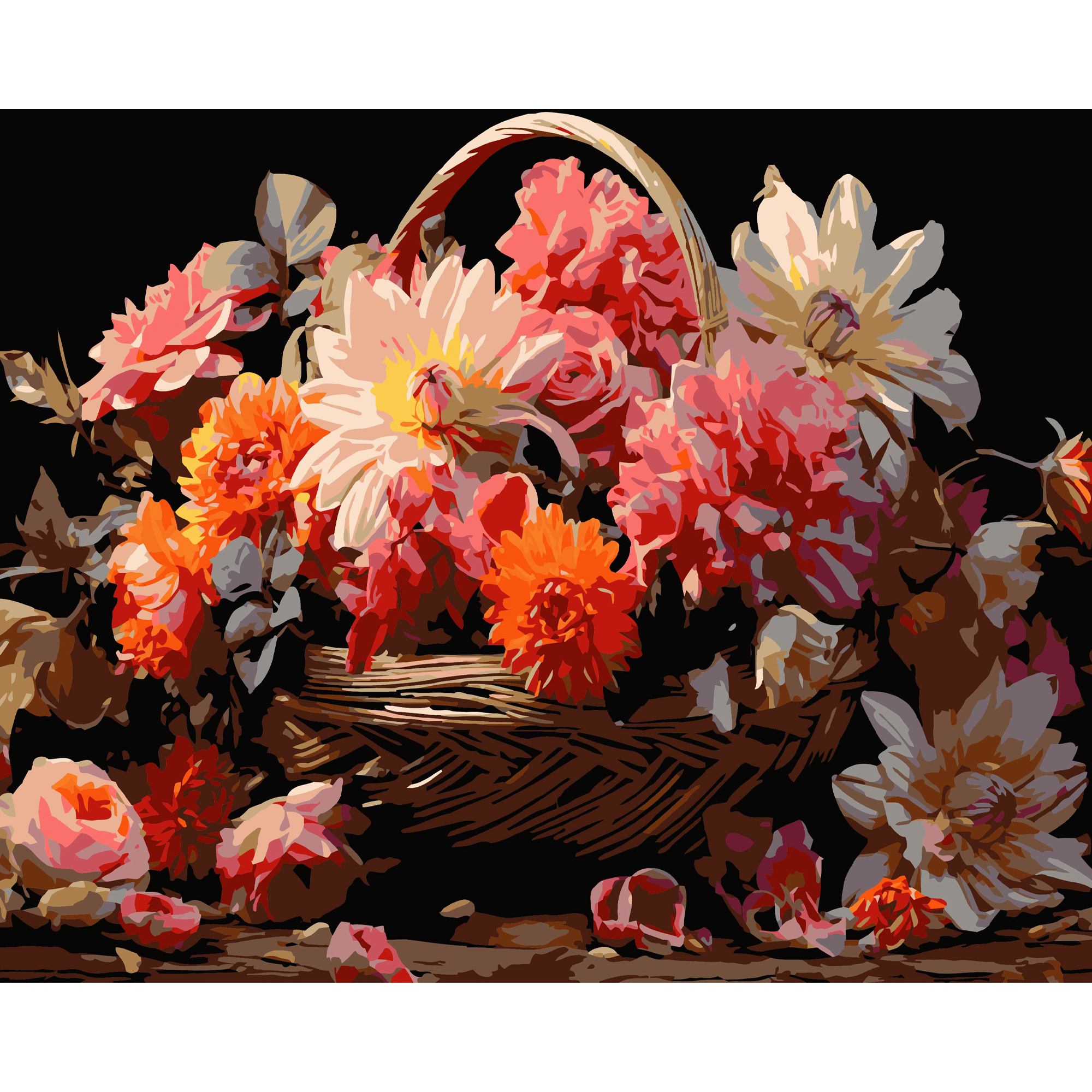 Basket with flowers on a black background size