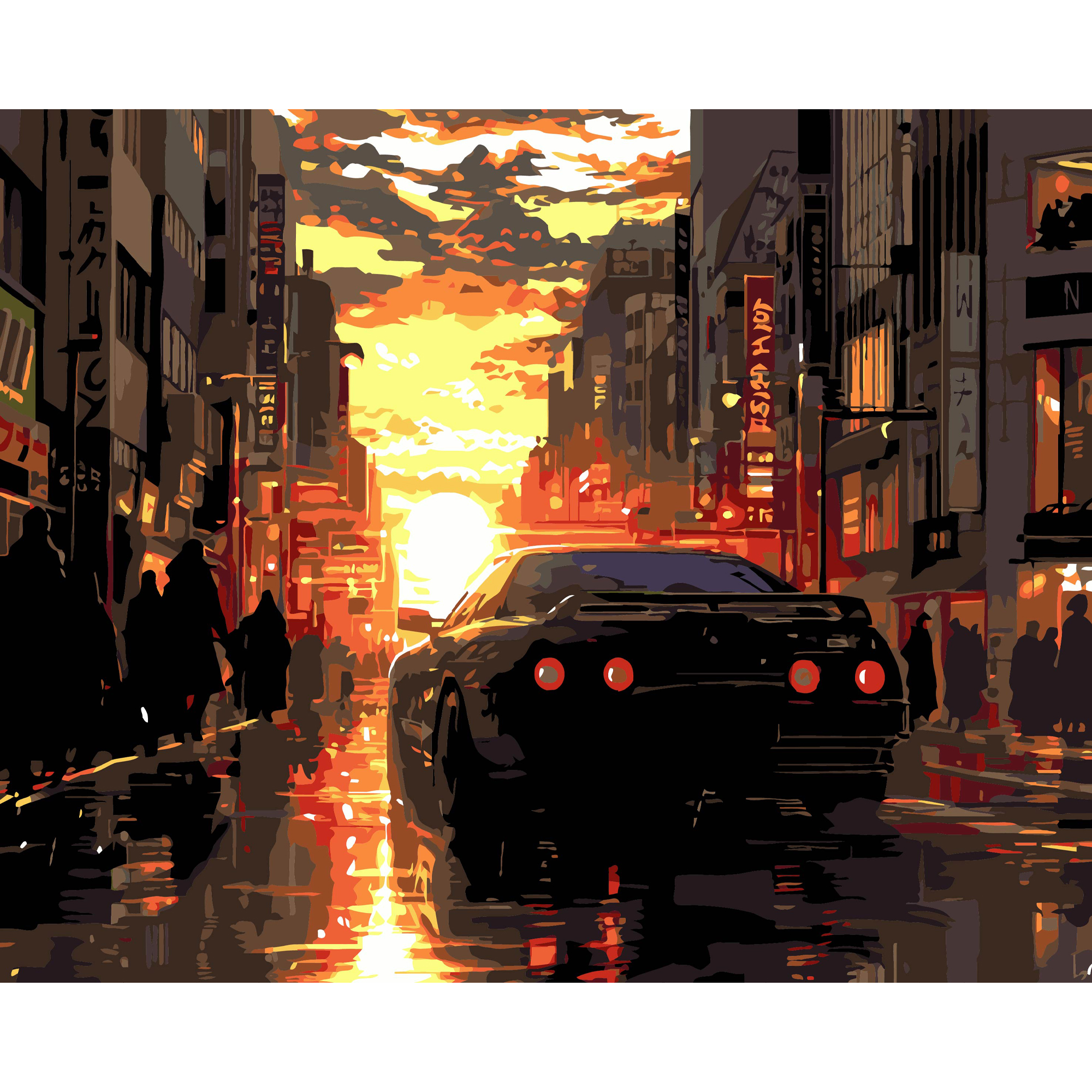 Картина за номерами ПРЕМІУМ Авто на заході на чорному фоні