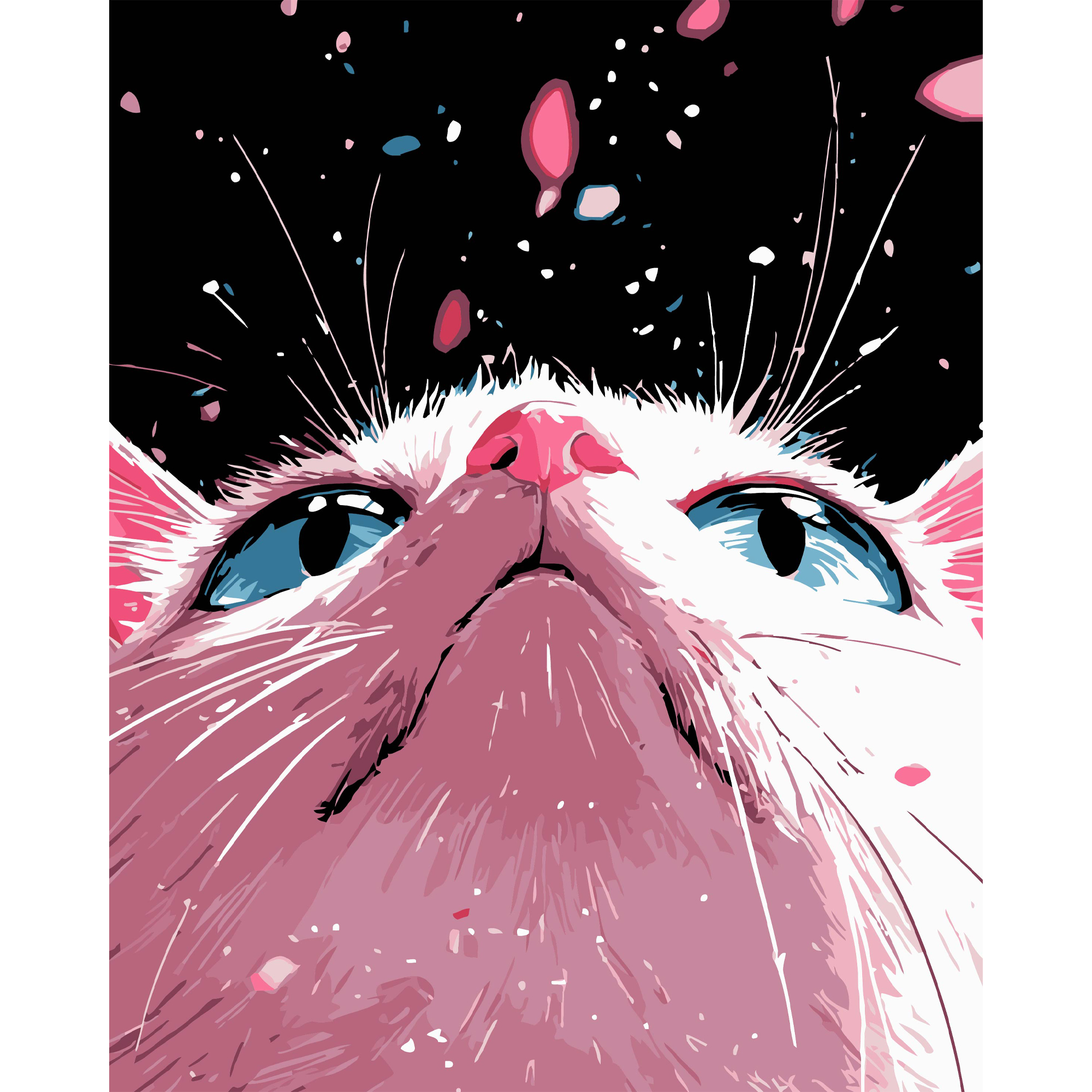 Картина за номерами ПРЕМІУМ Рожеве кошеня на чорному фоні