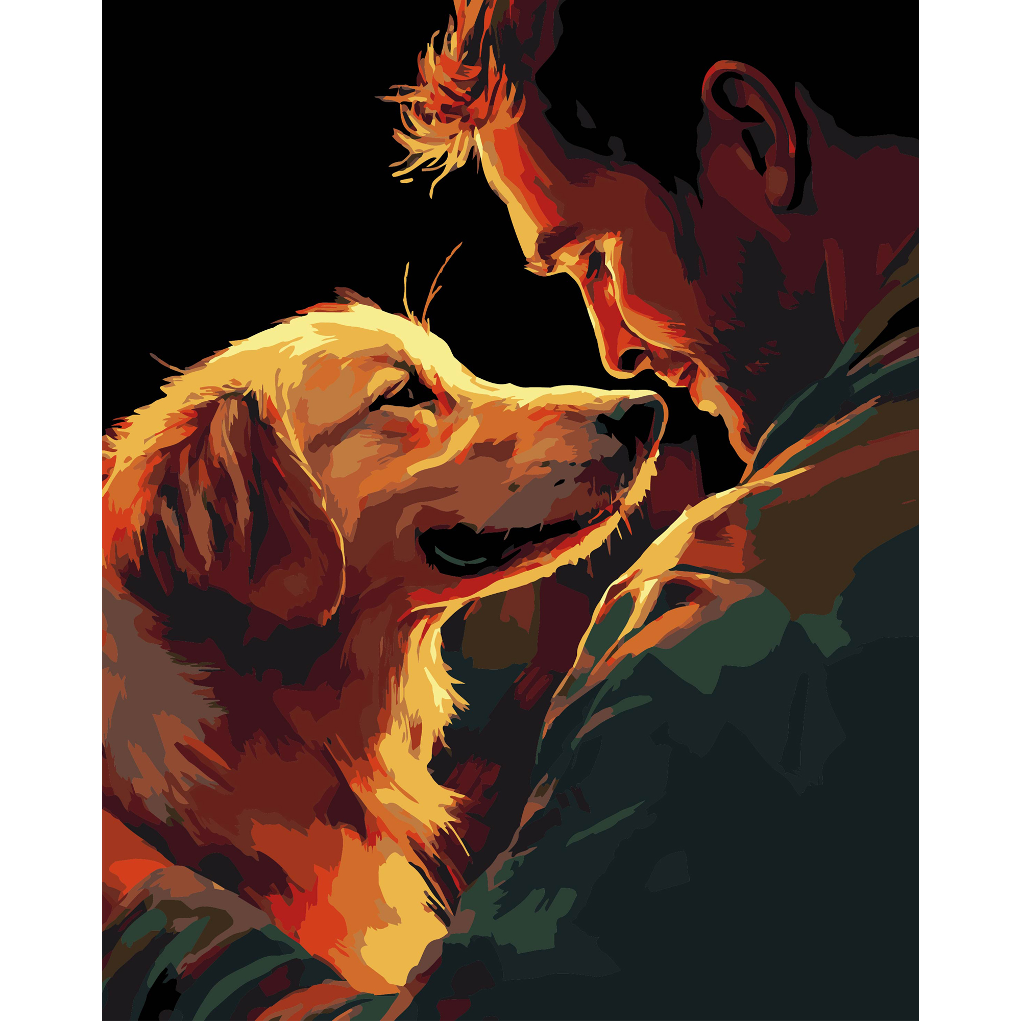 Картина за номерами ПРЕМІУМ Людина і пес на чорному фоні