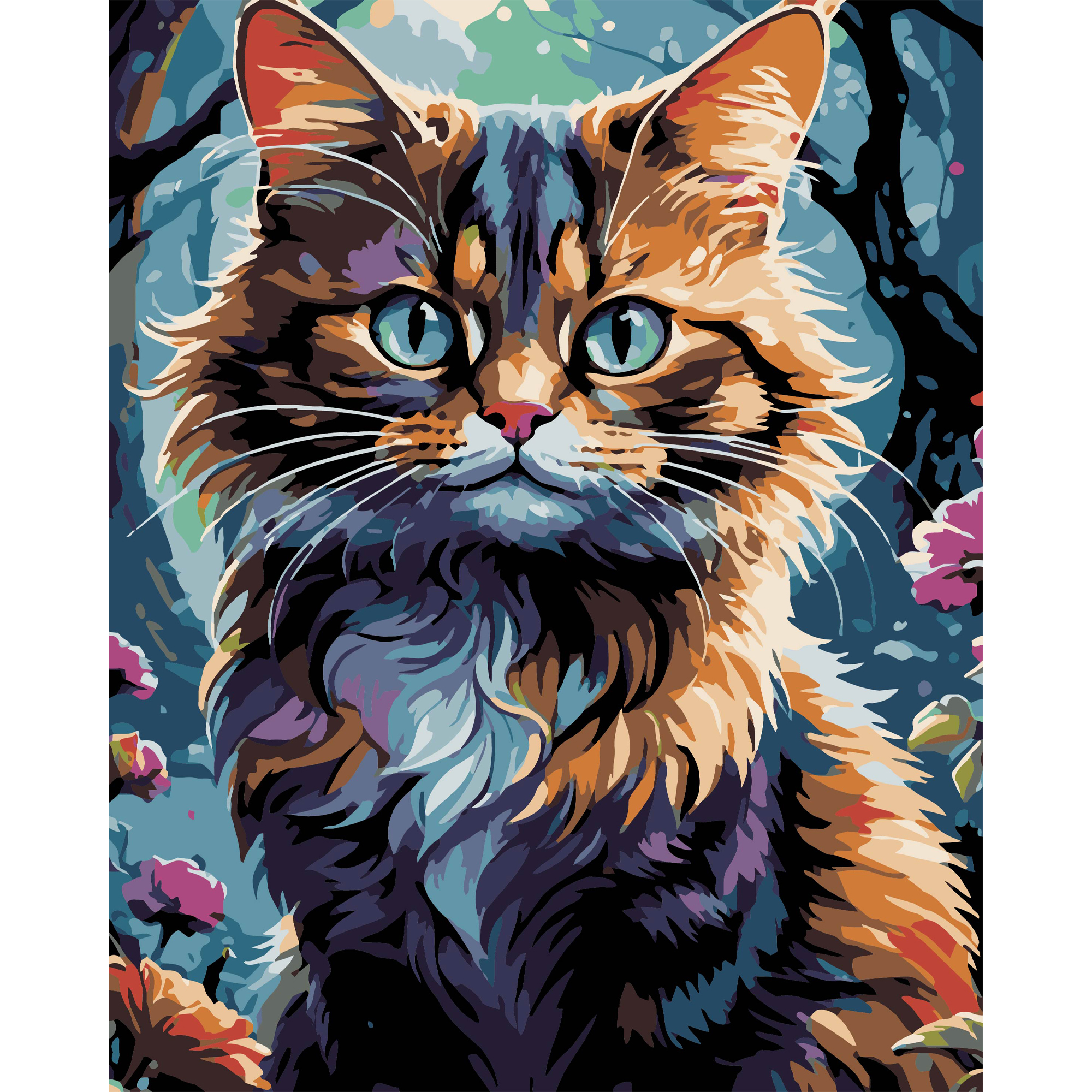 Картина за номерами ПРЕМІУМ Кіт в саду на чорному фоні