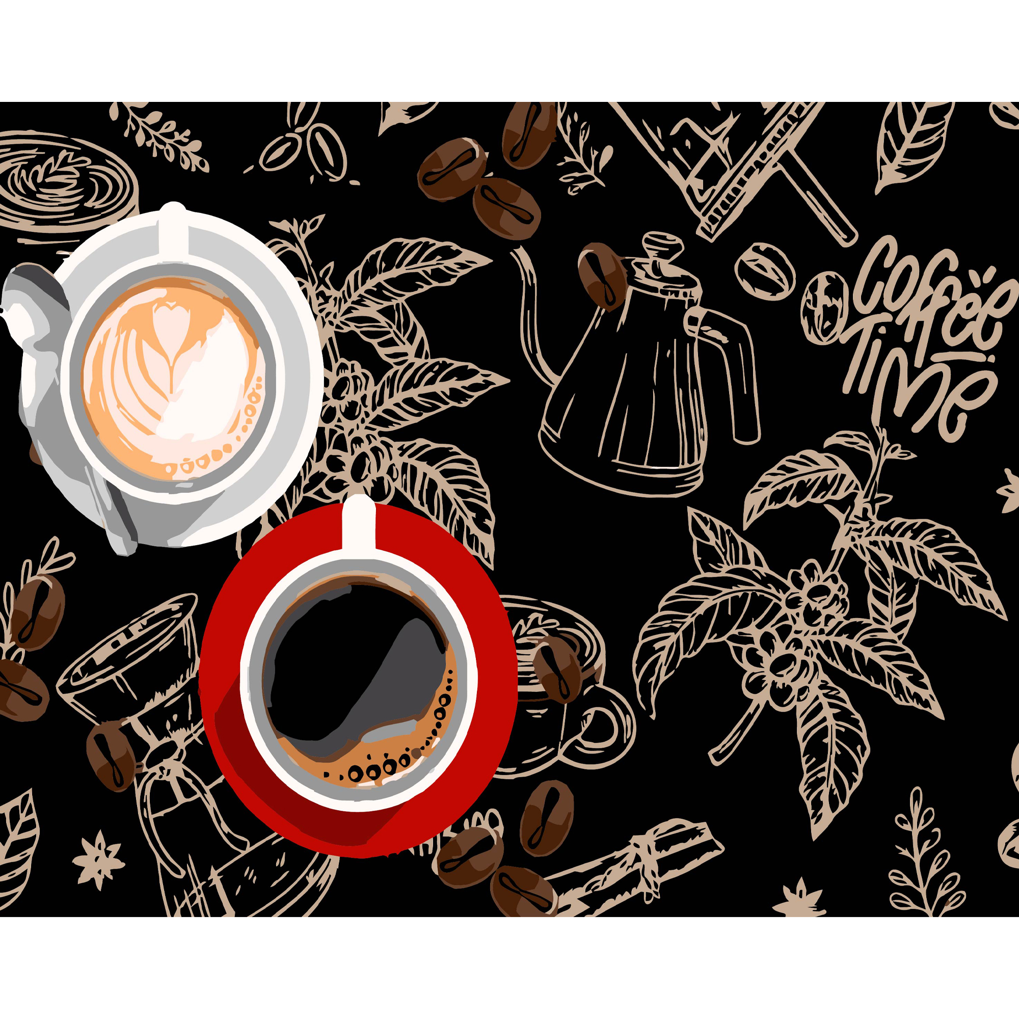 Картина за номерами ПРЕМІУМ Дві чашки кави на чорному фоні