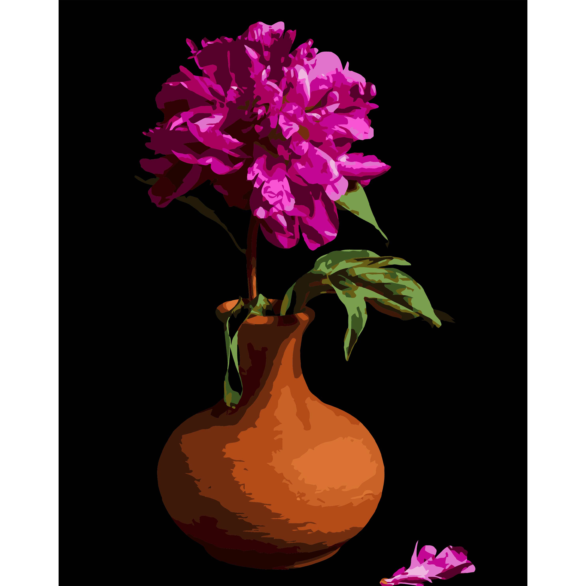 Картина за номерами ПРЕМІУМ Півонія в вазі на чорному фоні