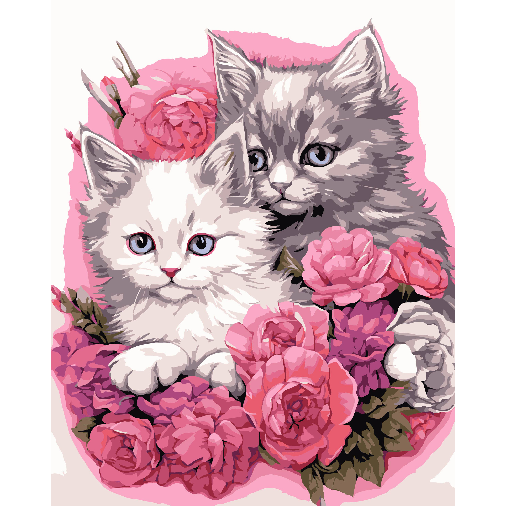 Kittens in flowers on a black background size