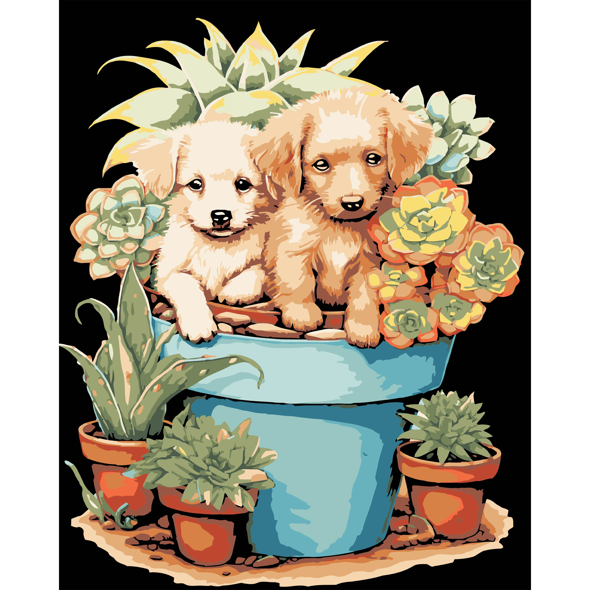 Картина за номерами ПРЕМІУМ Цуценяти на чорному фоні