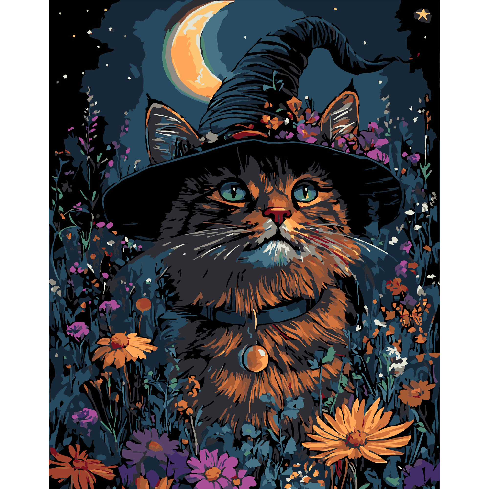 Картина за номерами ПРЕМІУМ Геллоуїнський кіт на чорному фоні