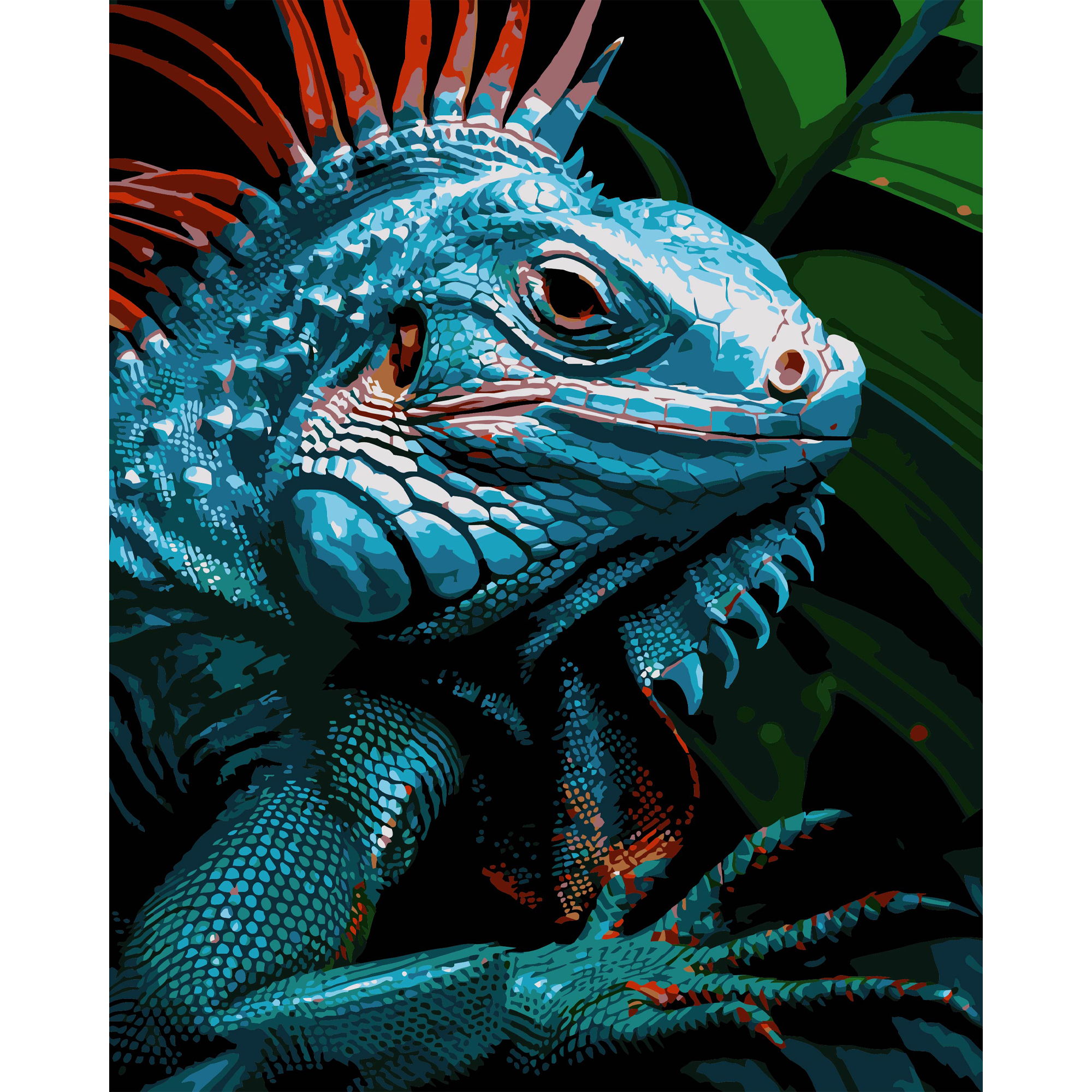 Картина за номерами ПРЕМІУМ Яскравий хамелеон на чорному фоні