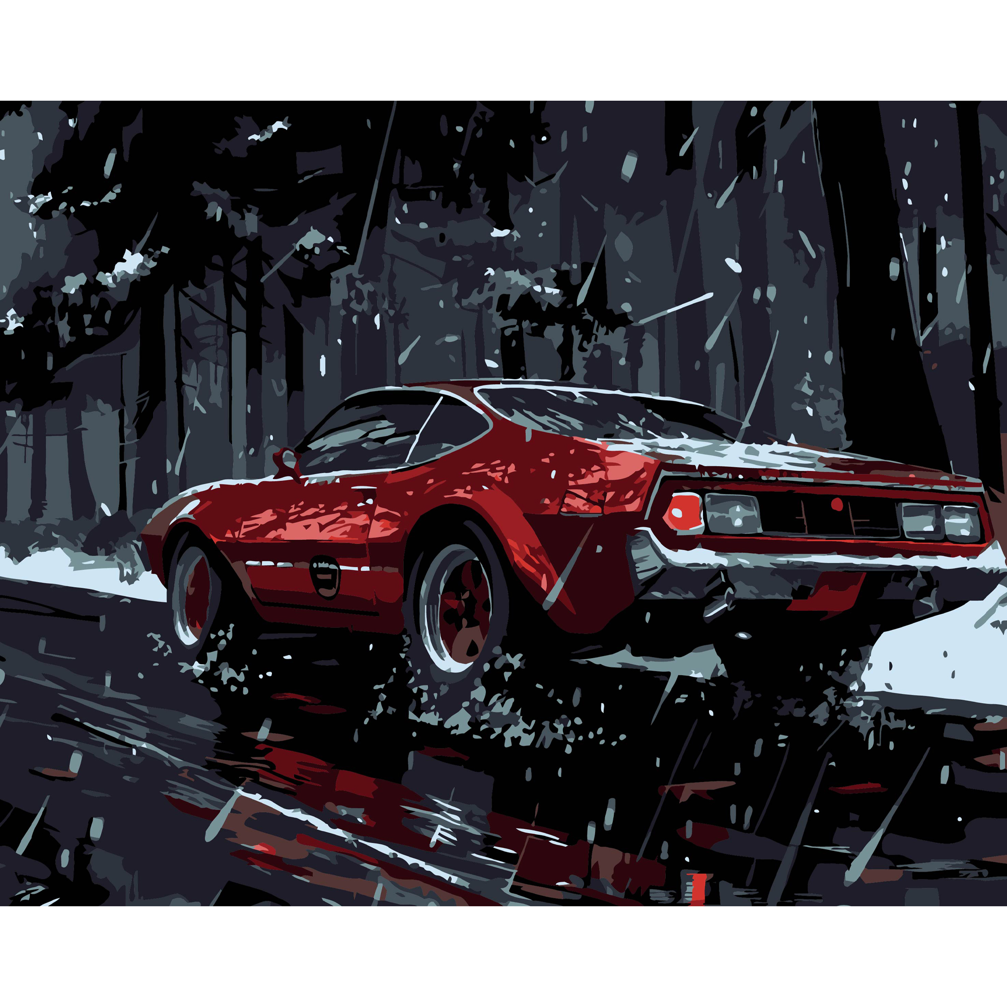 Картина за номерами ПРЕМІУМ Червона машина на чорному фоні