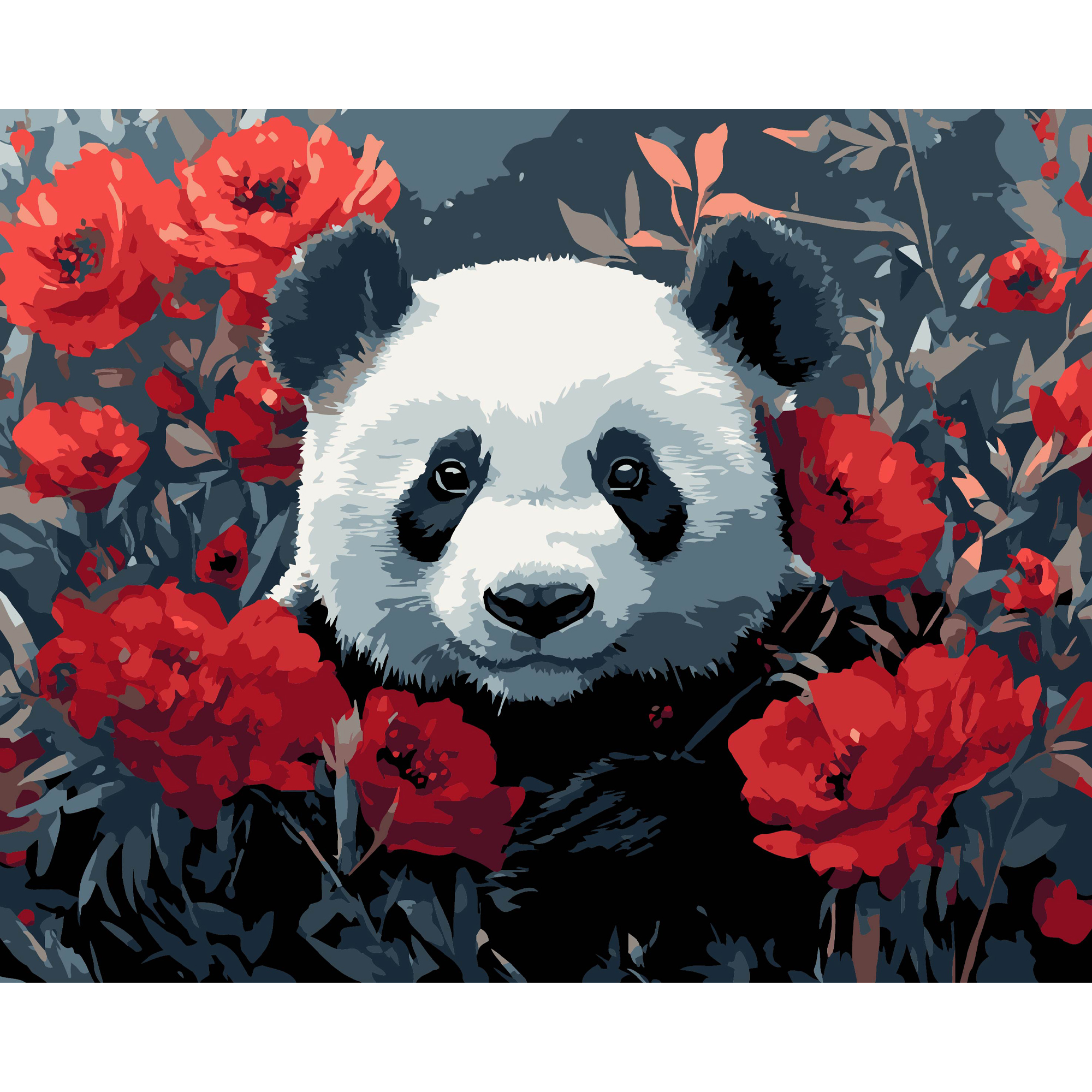 Картина за номерами ПРЕМІУМ Панда в маках на чорному фоні