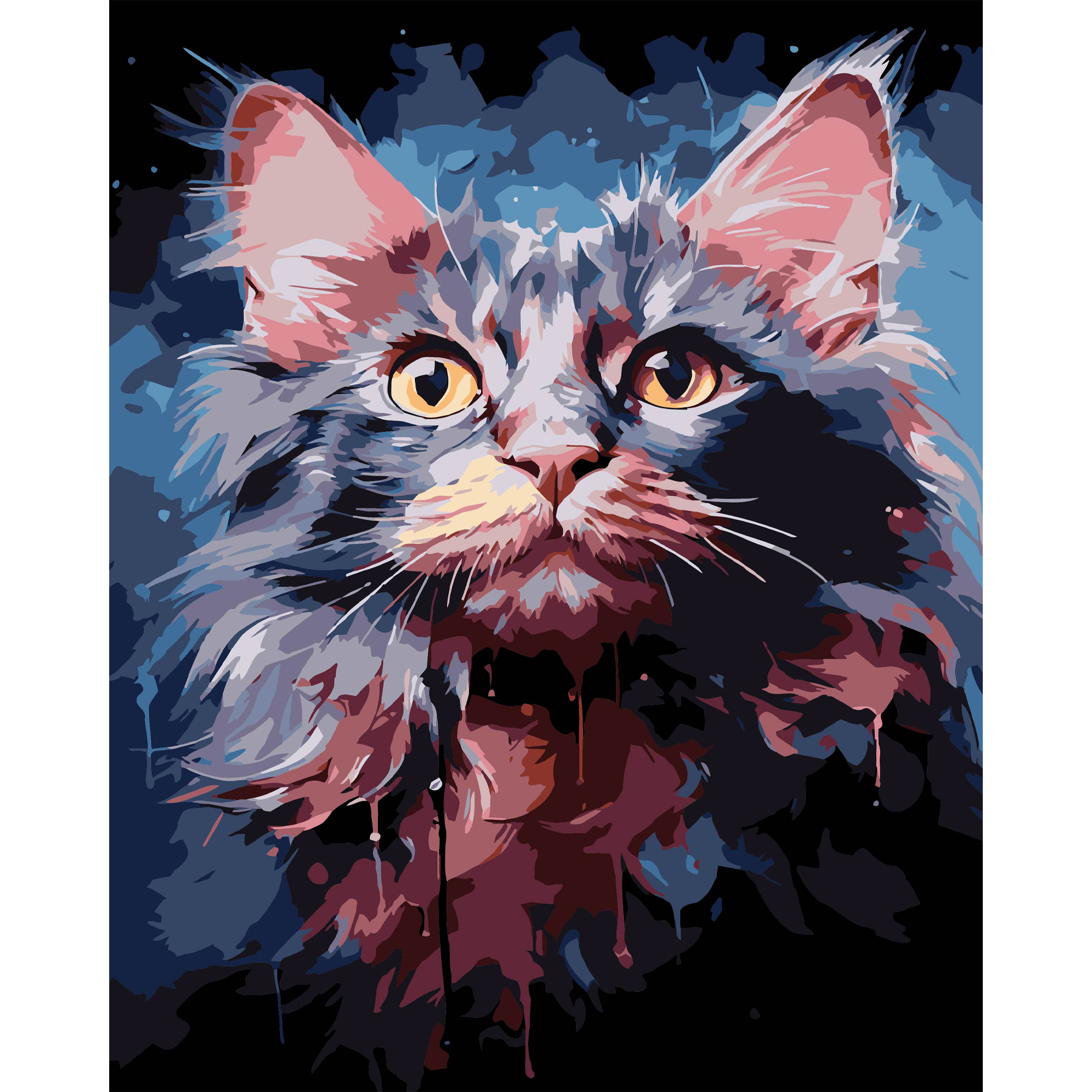 Картина за номерами ПРЕМІУМ Акварельий кіт на чорному фоні