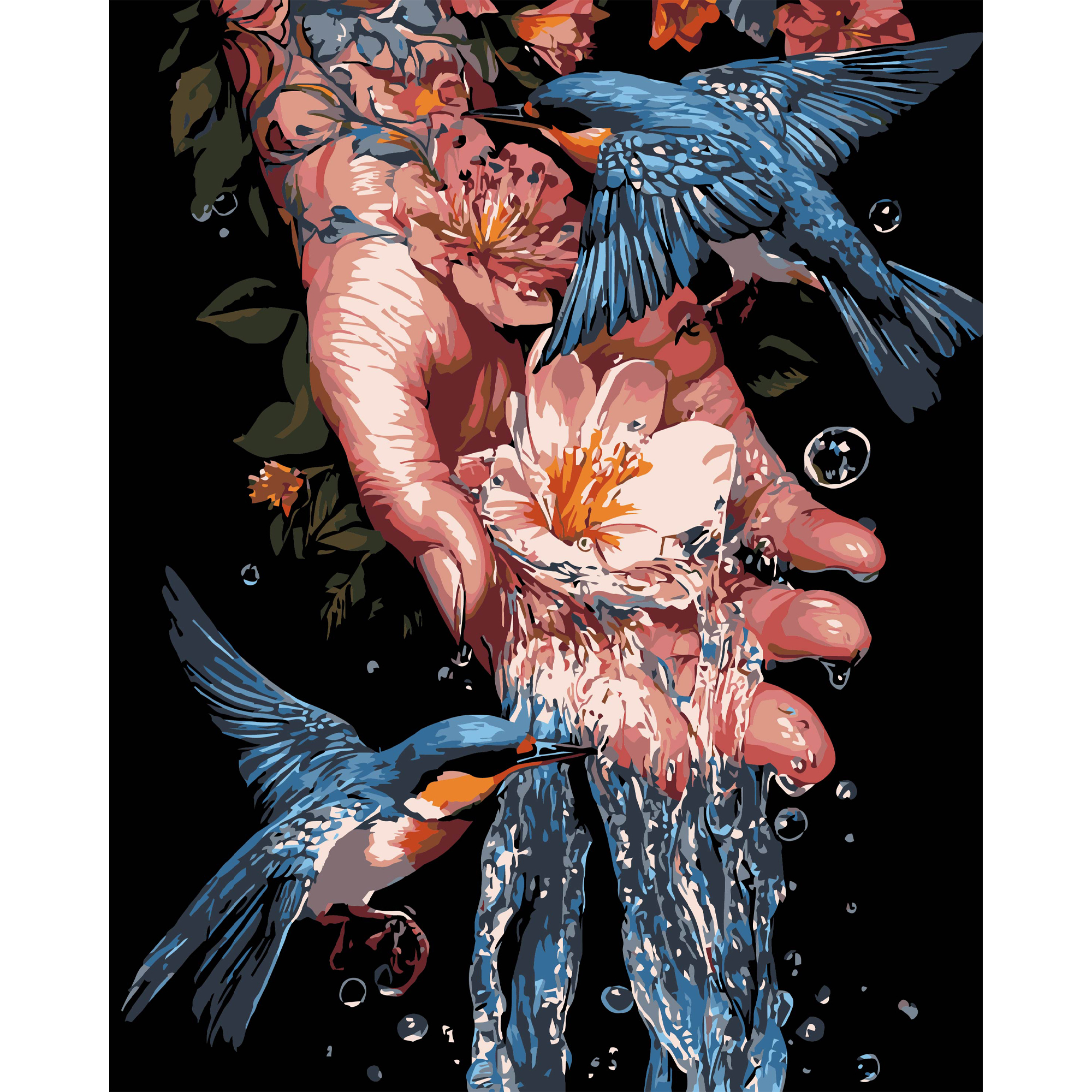 Картина за номерами ПРЕМІУМ Сині птахи на чорному фоні