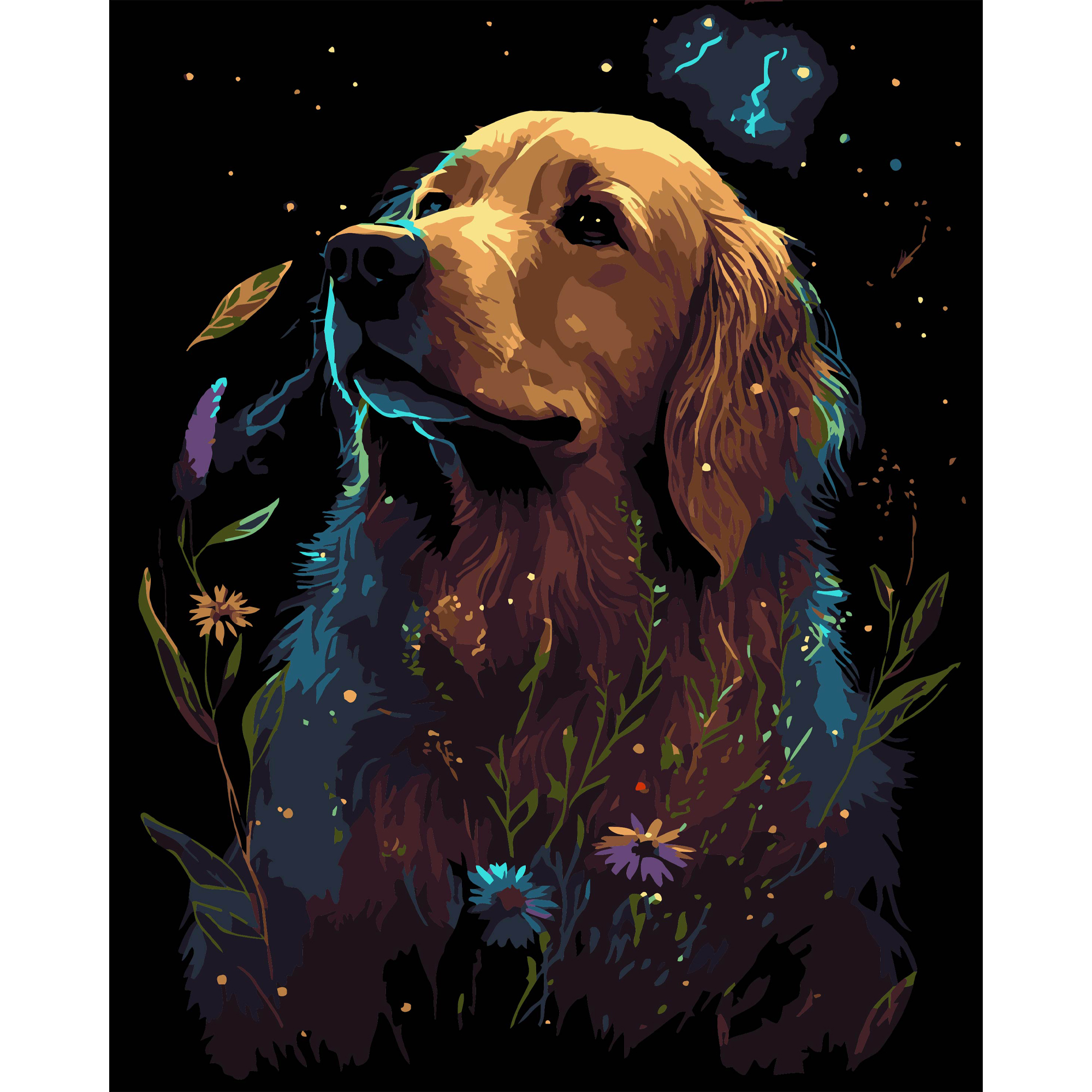 Картина за номерами ПРЕМІУМ Золотий ретривер на чорному фоні