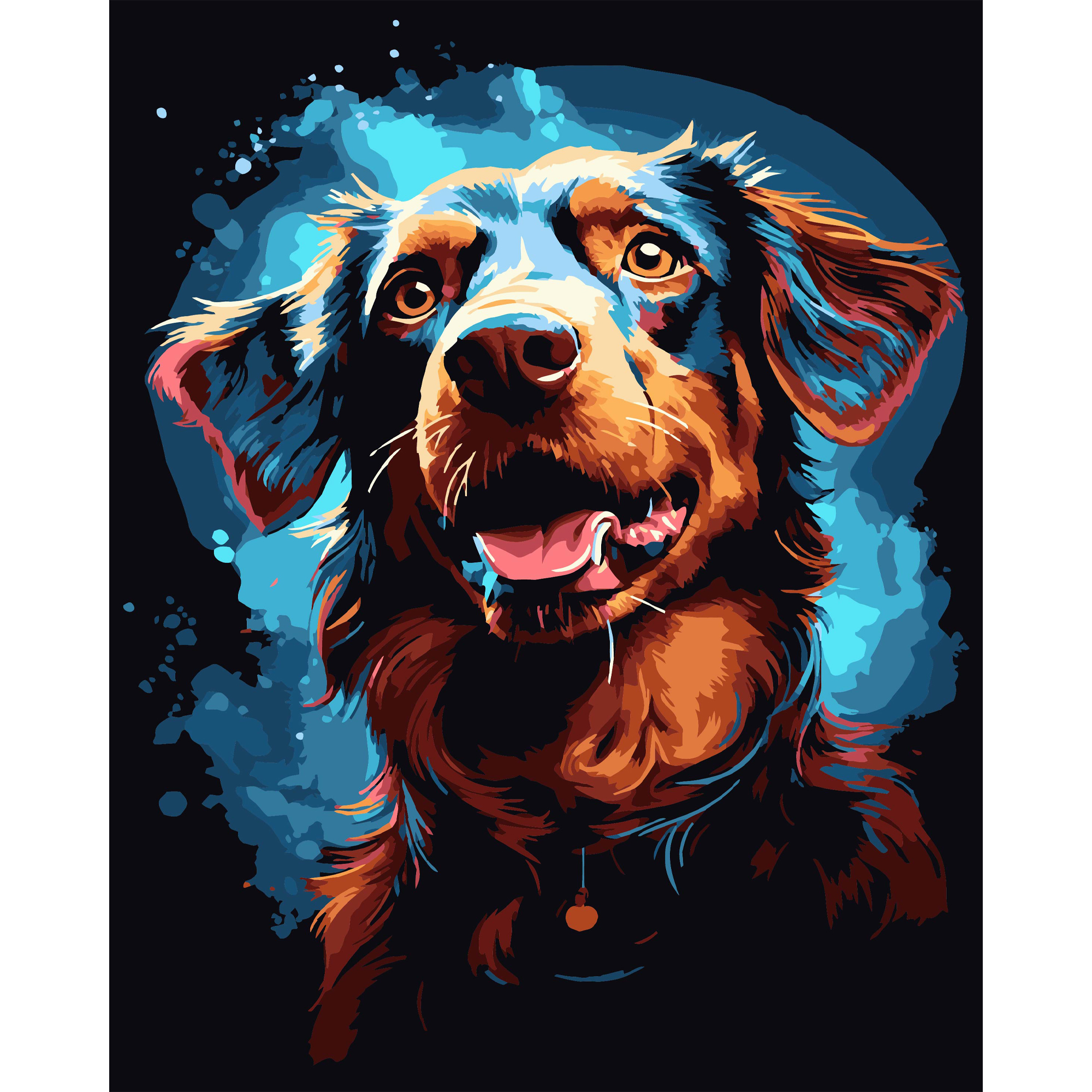 Картина за номерами ПРЕМІУМ Веселий пес на чорному фоні