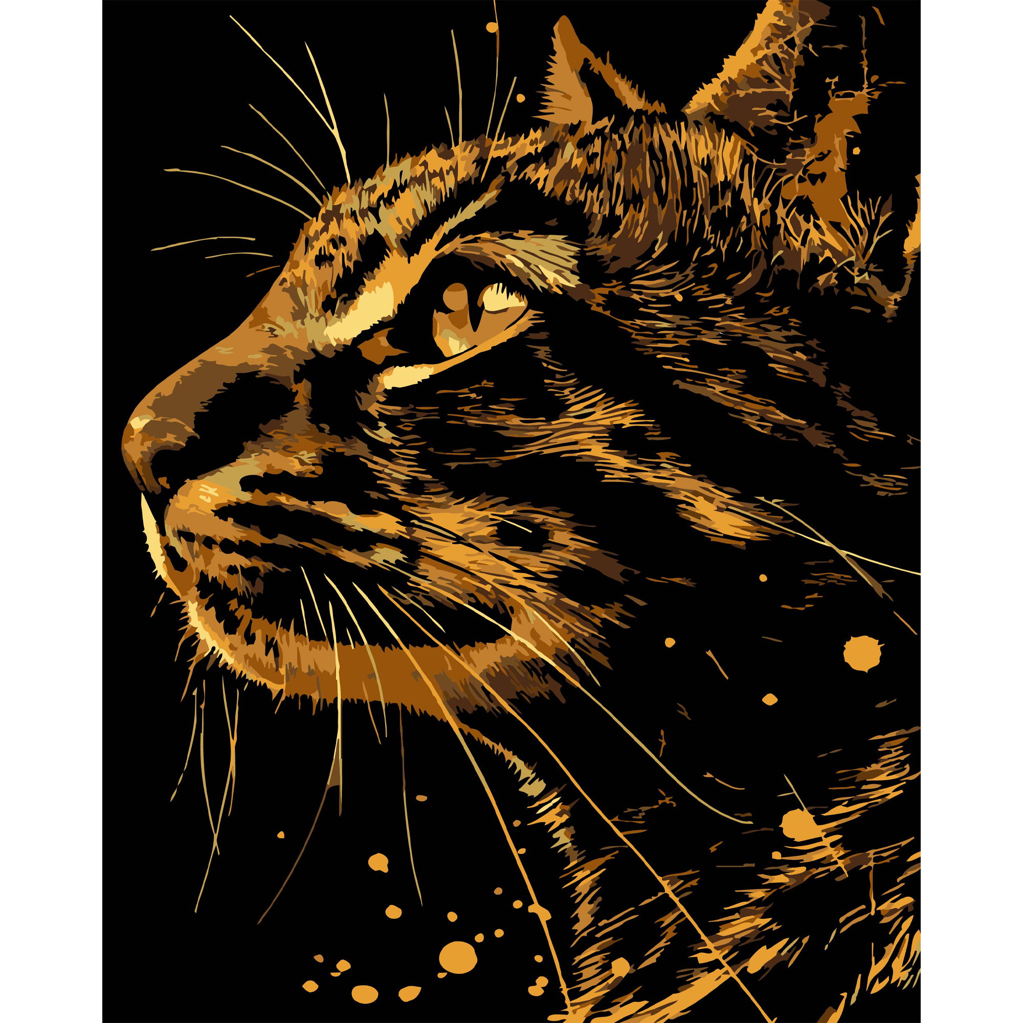 Картина за номерами ПРЕМІУМ Бенгальський кіт на чорному фоні