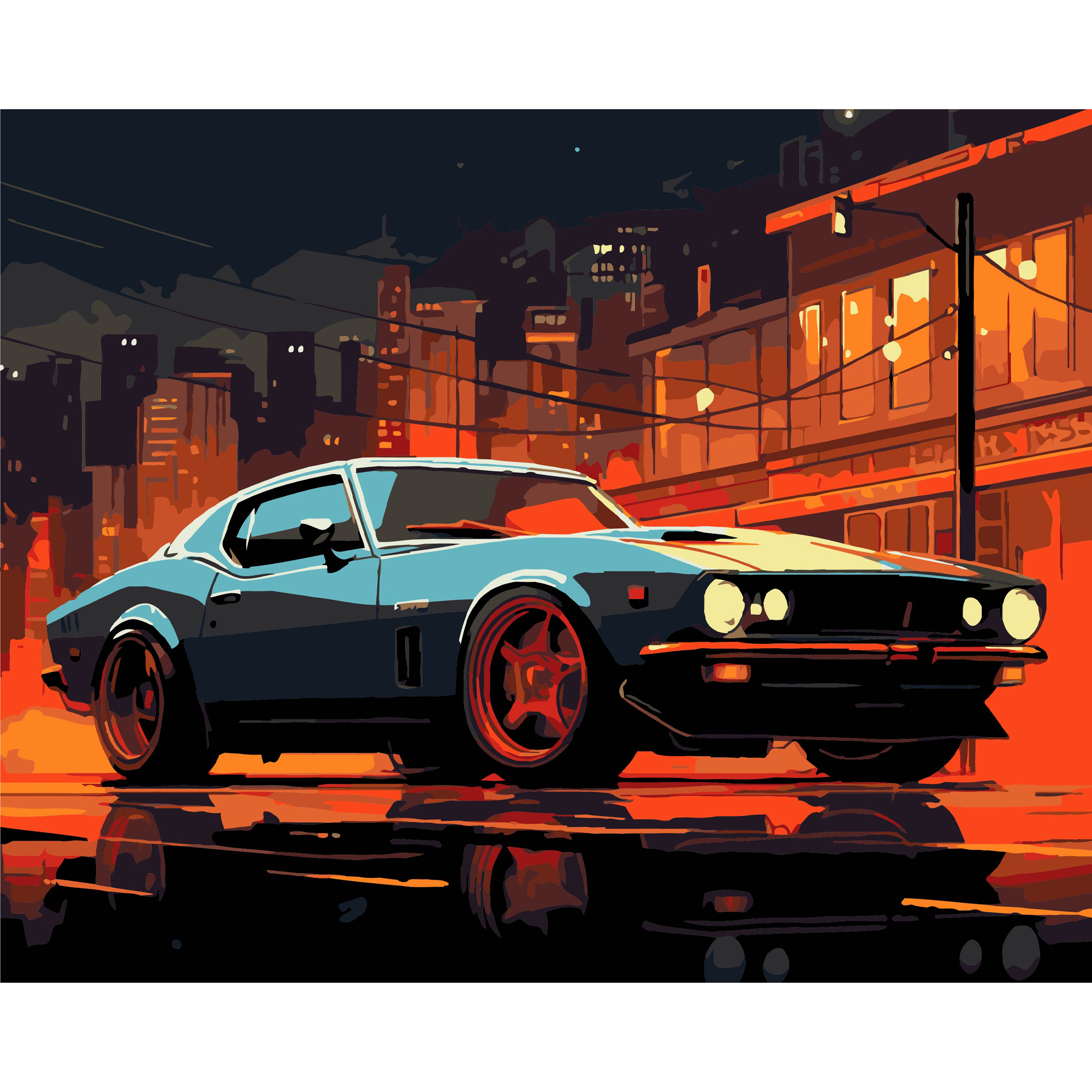 Картина за номерами ПРЕМІУМ Міський Мустанг на чорному фоні