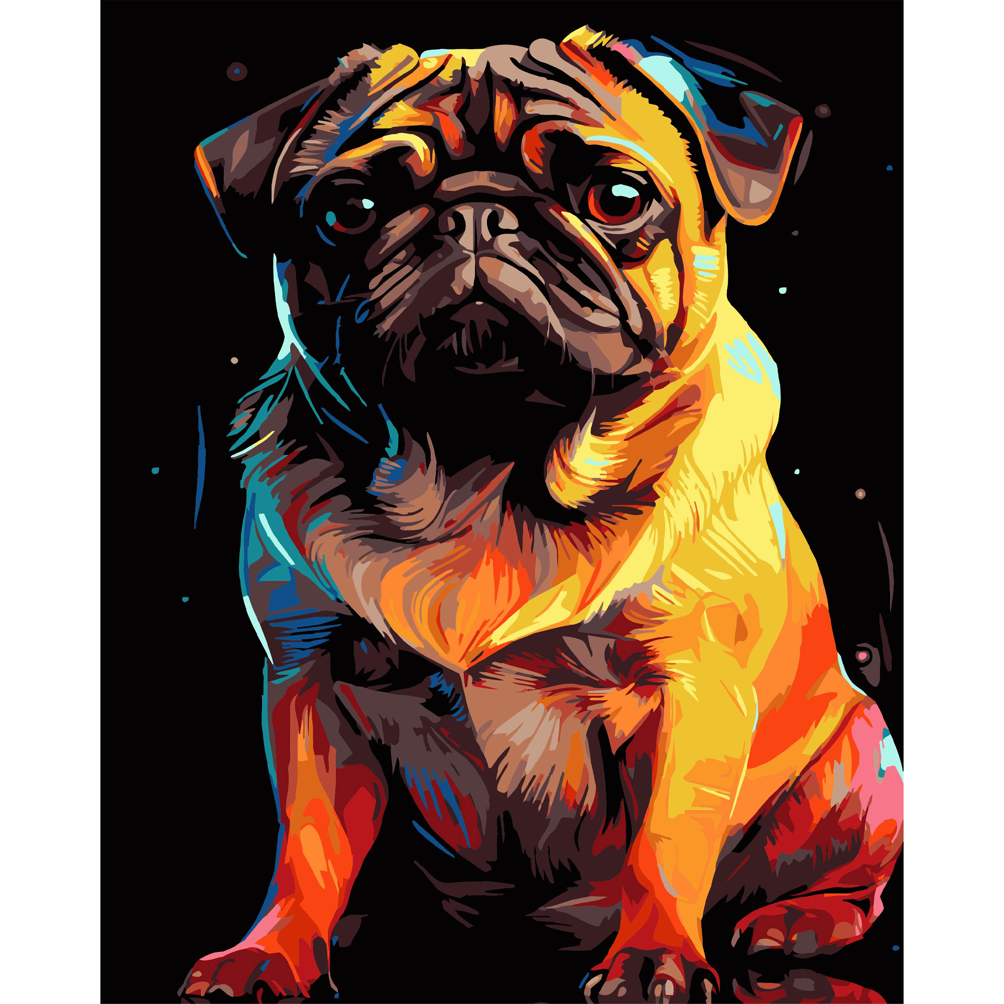 Leuchtender Mops auf schwarzem Hintergrund, 40 x 50 cm (AH1223-19)