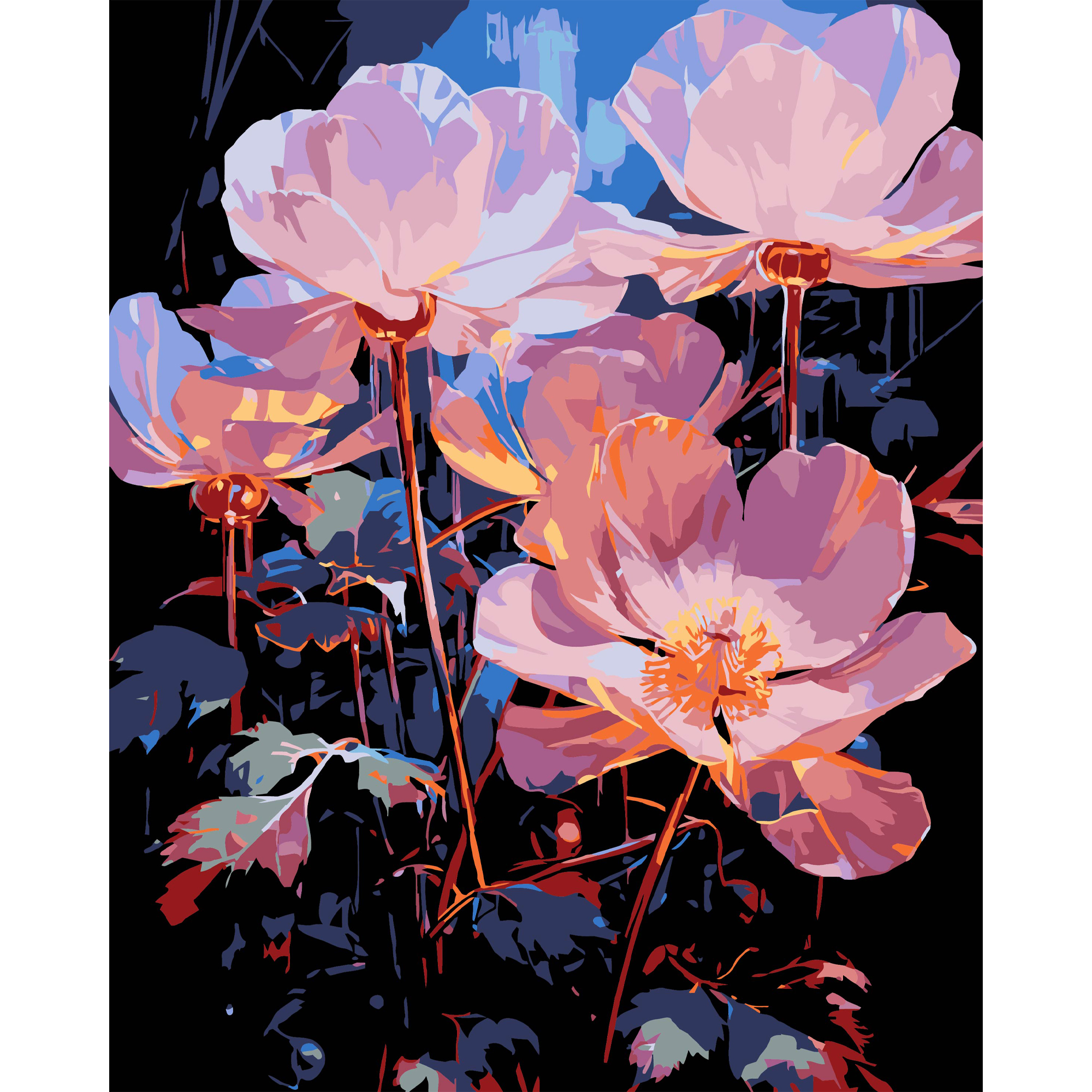 Картина за номерами ПРЕМІУМ Нічні квіти на чорному фоні