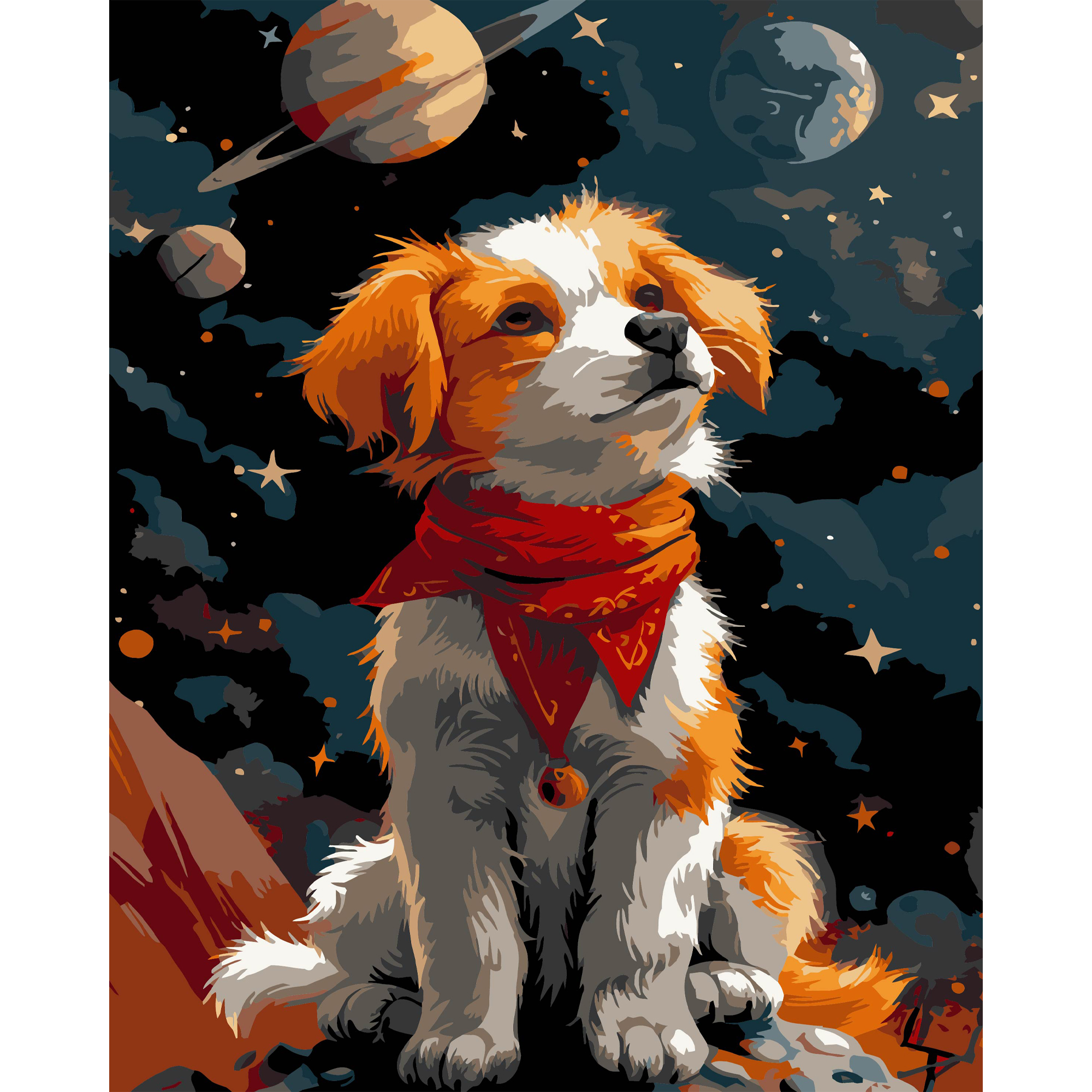 Weltraumhund auf schwarzem Hintergrund, 40 x 50 cm (AH1225-18)