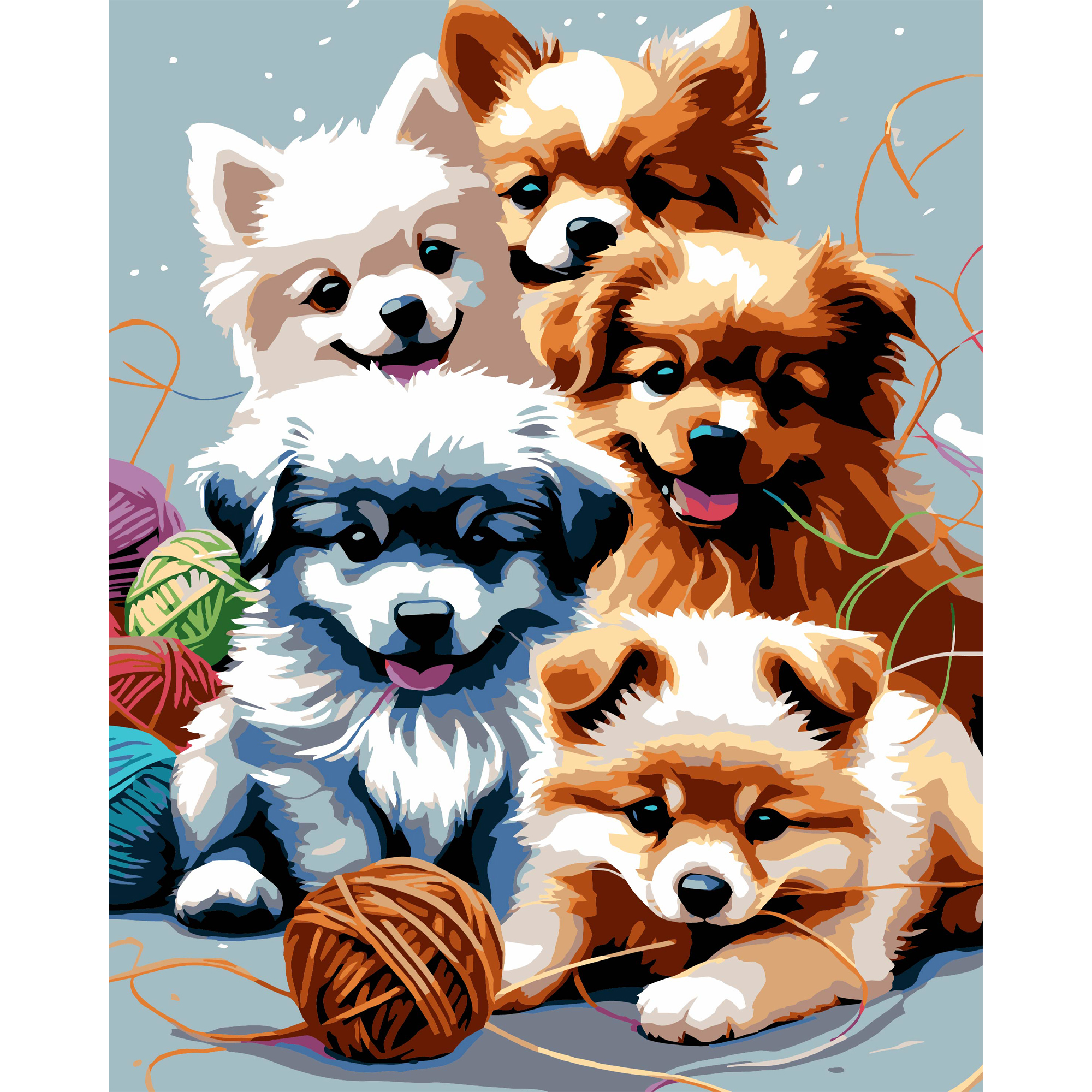 Картина за номерами ПРЕМІУМ Грайливі цуценята на чорному фоні