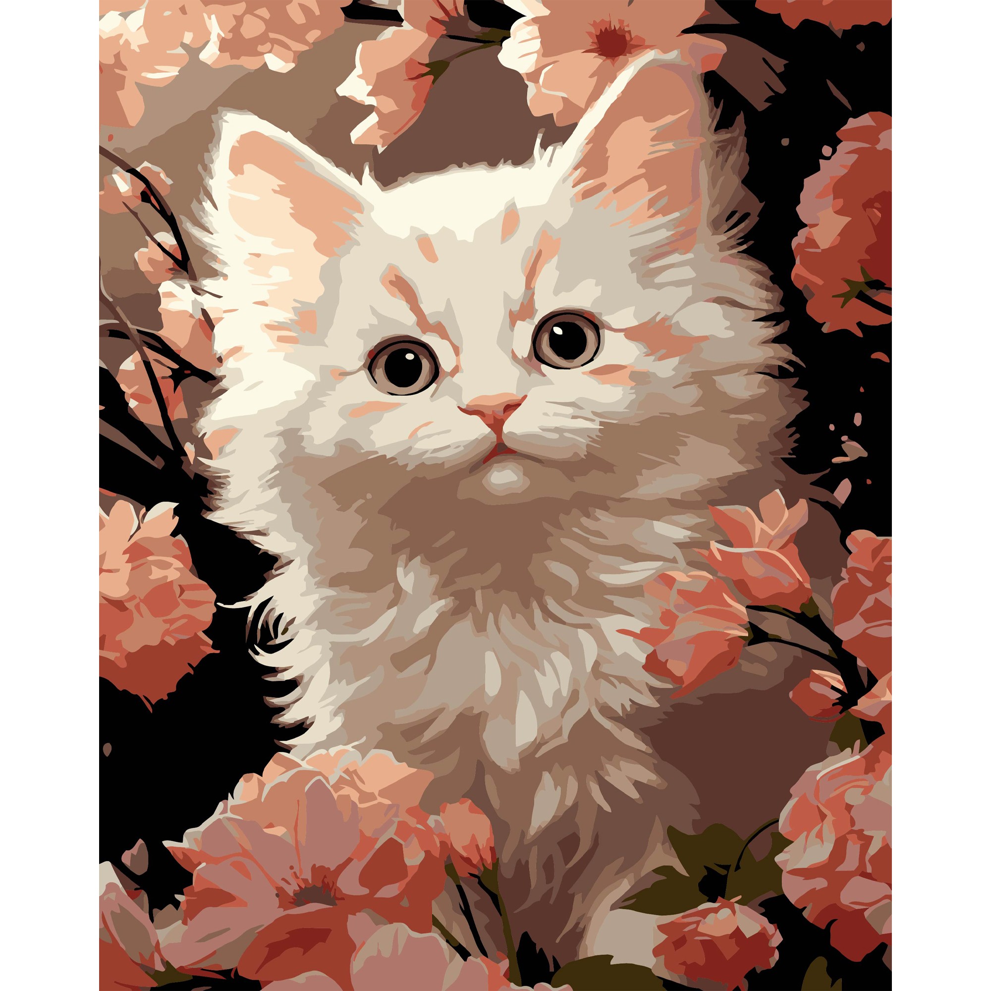 Картина по номерам ПРЕМИУМ Белый котенок на черном фоне