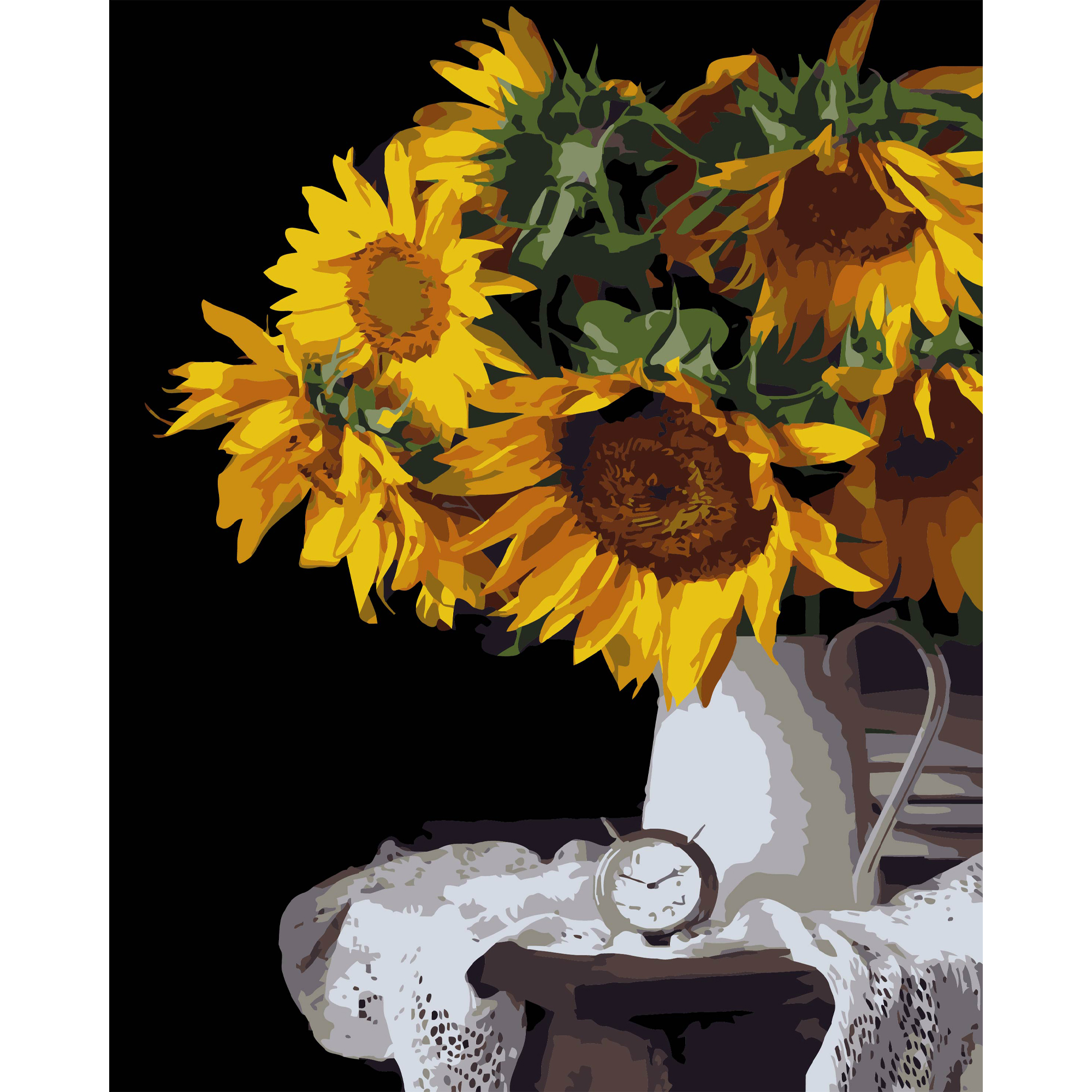 Картина за номерами ПРЕМІУМ Букет соняшників на чорному фоні