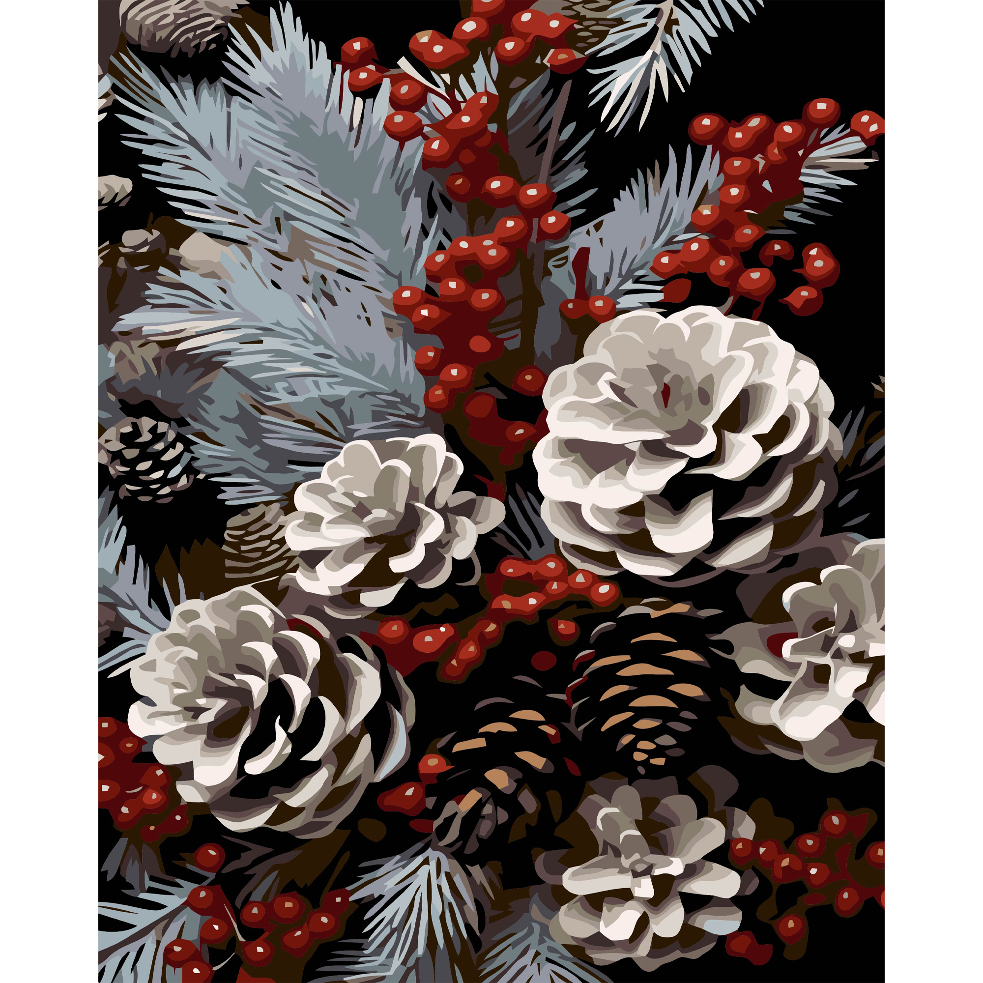 Картина за номерами ПРЕМІУМ Зимова композиція на чорному фоні