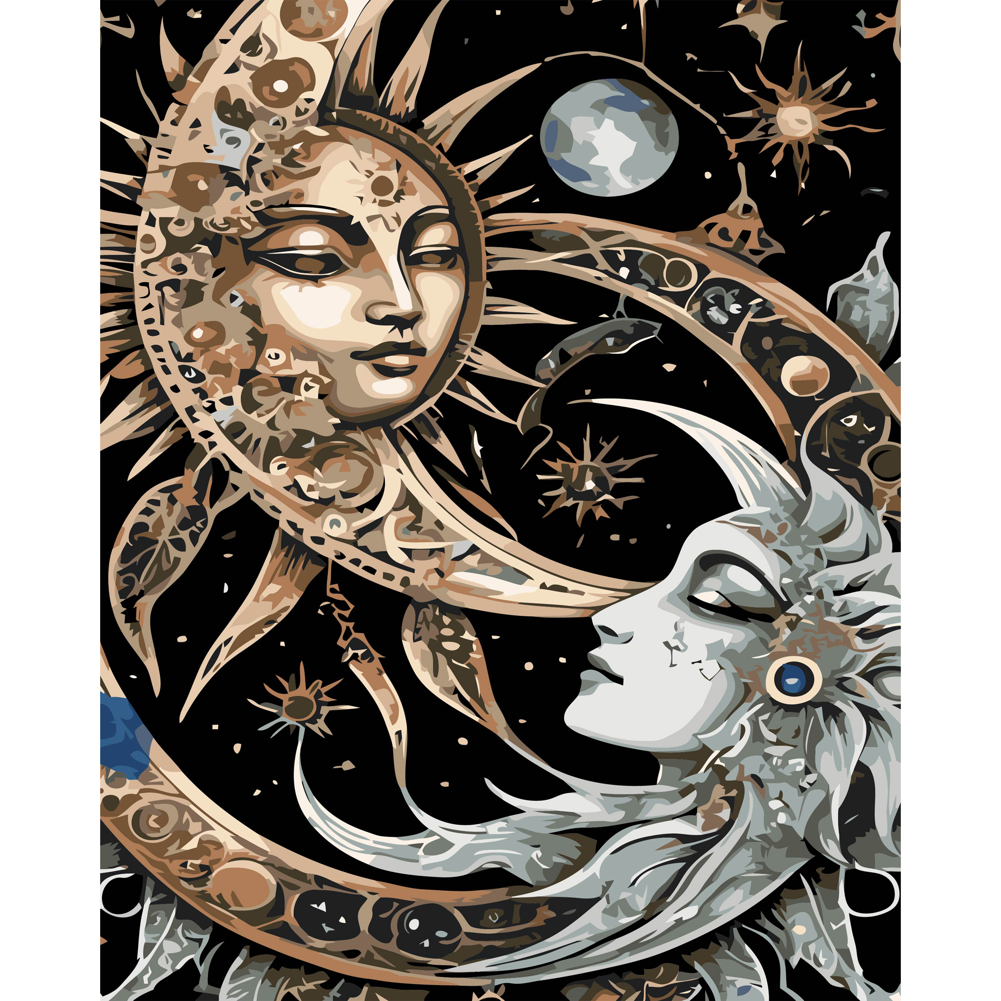 Картина за номерами ПРЕМІУМ Сонце і Місяць на чорному фоні